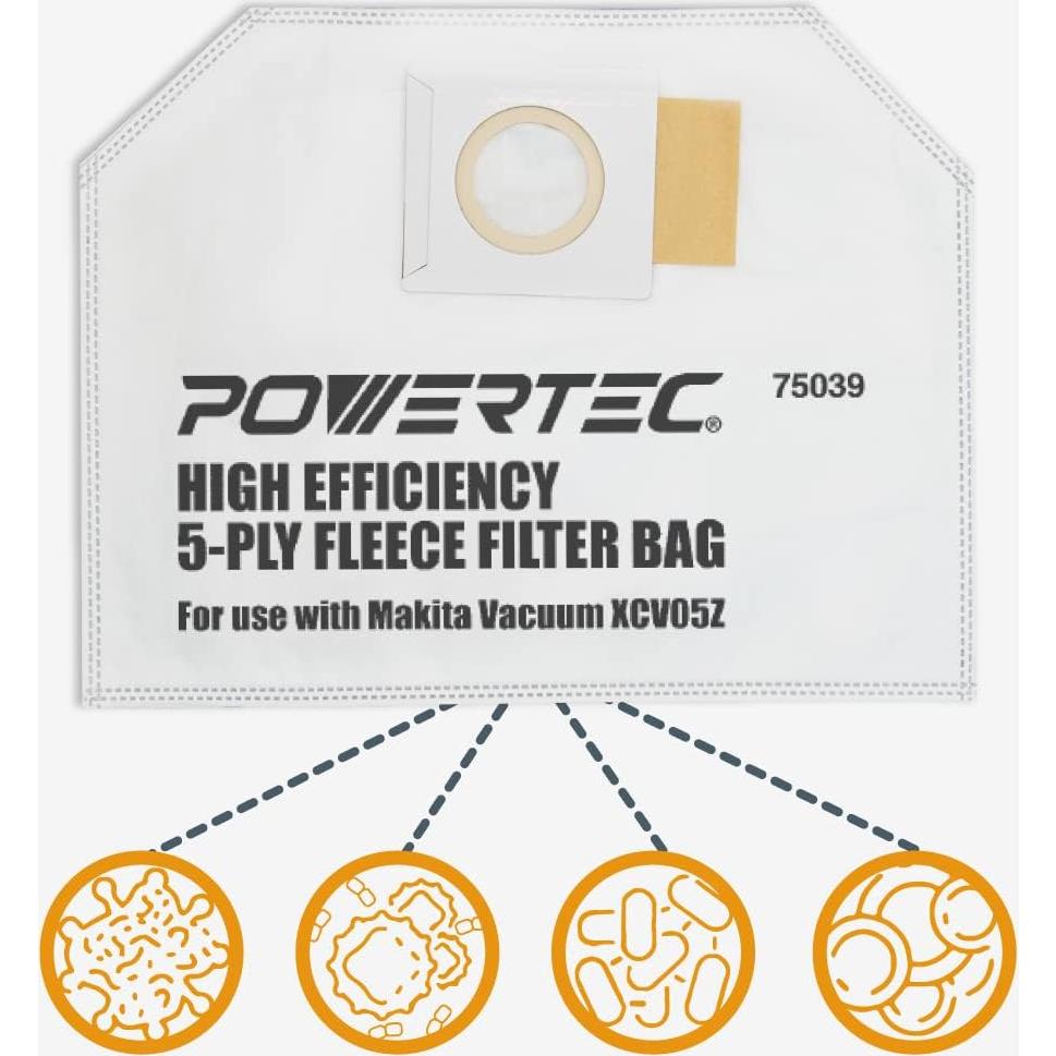 Bolsas de Filtro POWERTEC 10PK para Aspiradora Makita XCV05