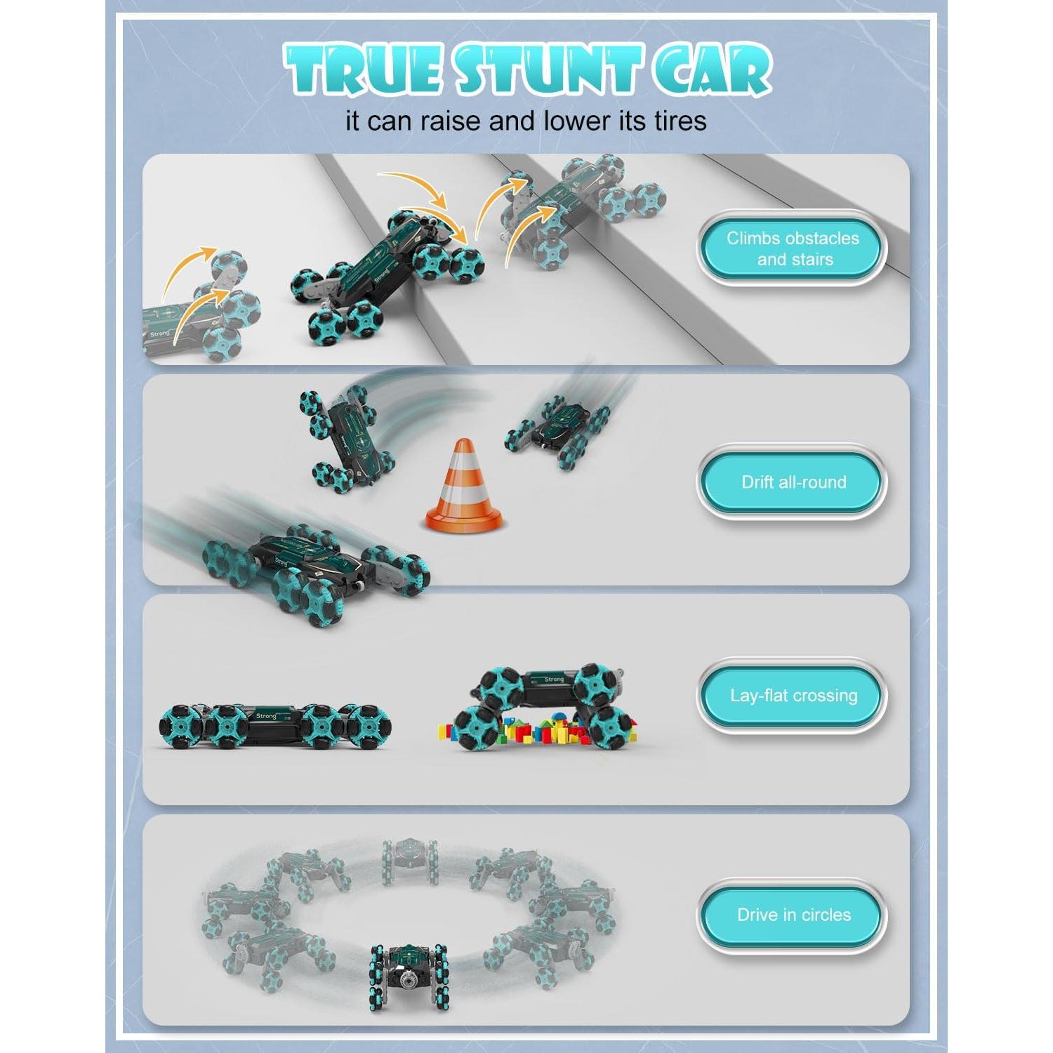 Coche Acrobático RC ATHLERIA 8WD 360° Doble Lado para Niños