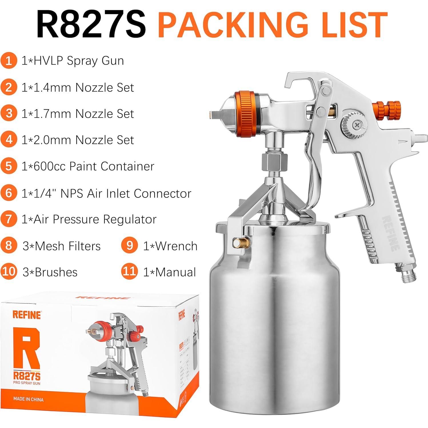Pistola de Pulverización HVLP REFINE R827S 1000cc 1.7mm 2mm