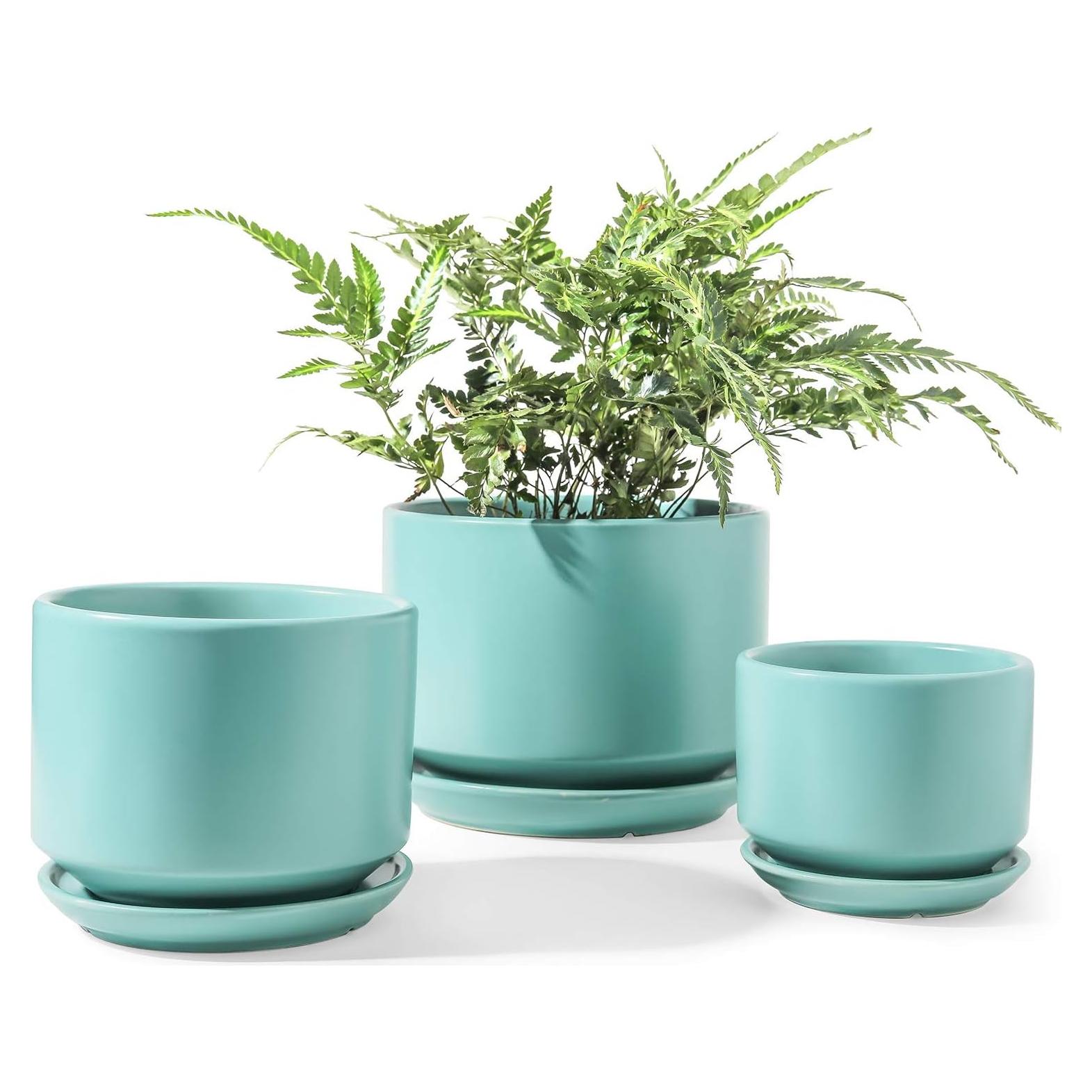 Set de 3 Macetas de Cerámica LE TAUCI 10.9-17.3 cm Aqua