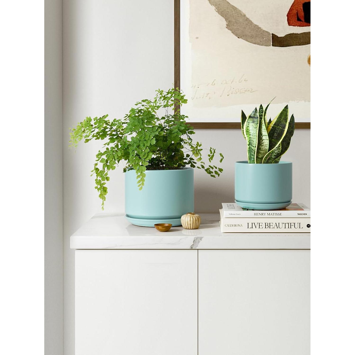 Set de 3 Macetas de Cerámica LE TAUCI 10.9-17.3 cm Aqua