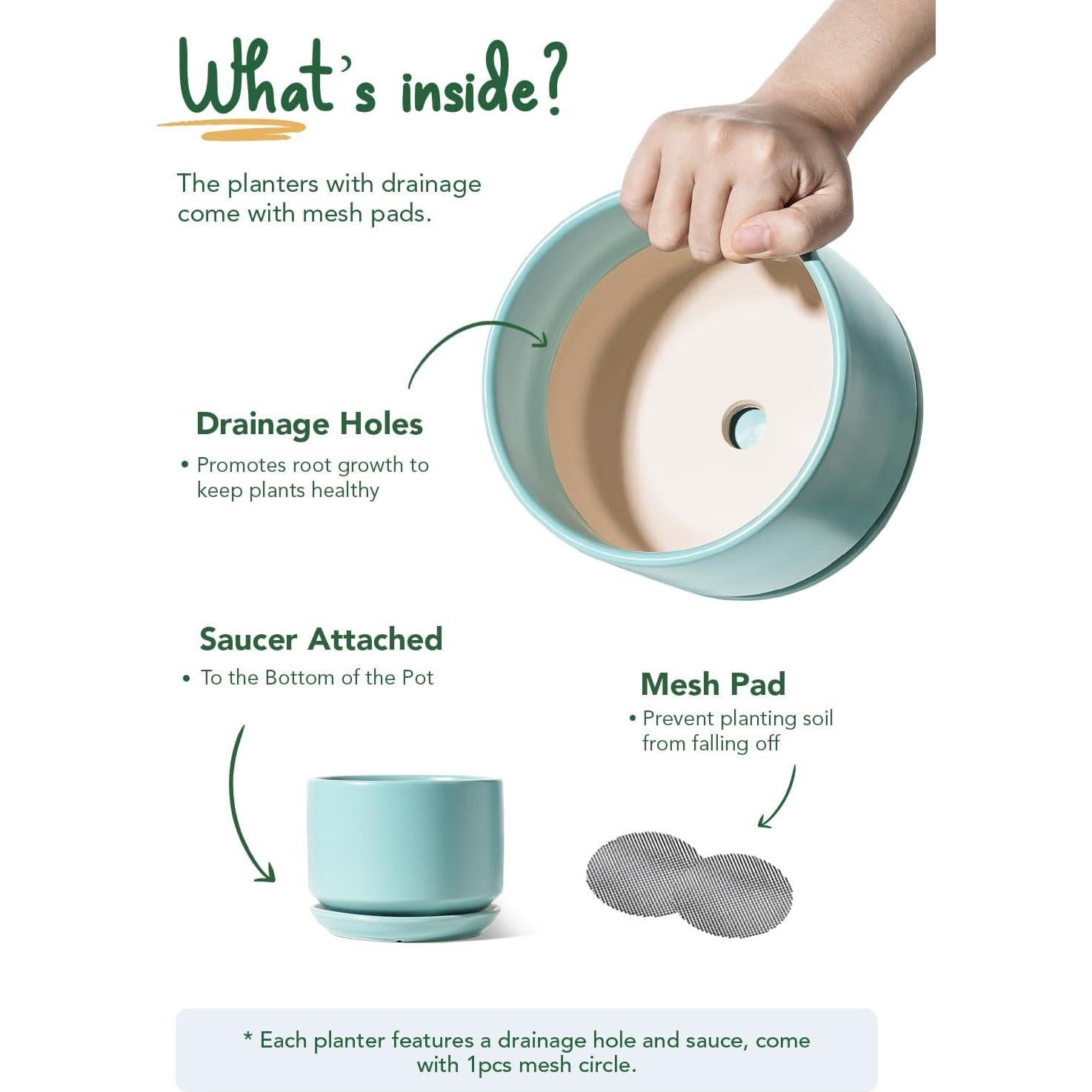 Set de 3 Macetas de Cerámica LE TAUCI 10.9-17.3 cm Aqua