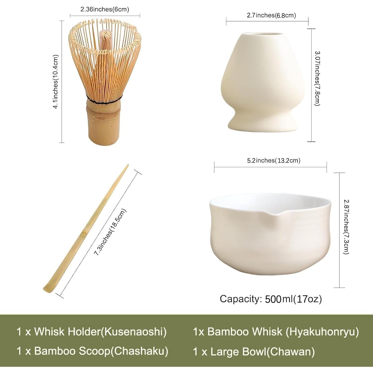 Juego de Té Japonés Ochcahser 4 Piezas Beige Cerámica Matcha