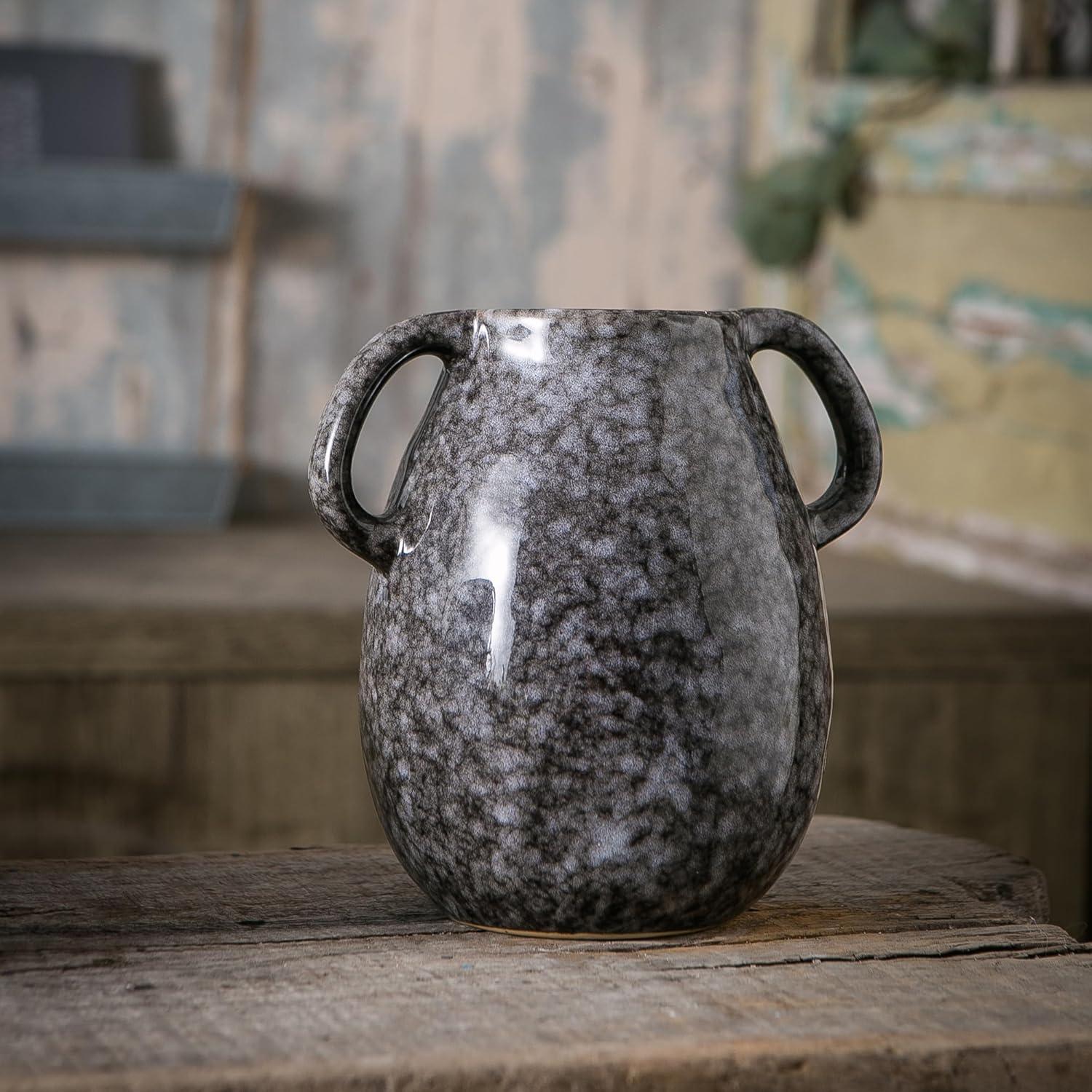 Jarrón de Cerámica Negra Tanvecle 18 cm con 2 Asas