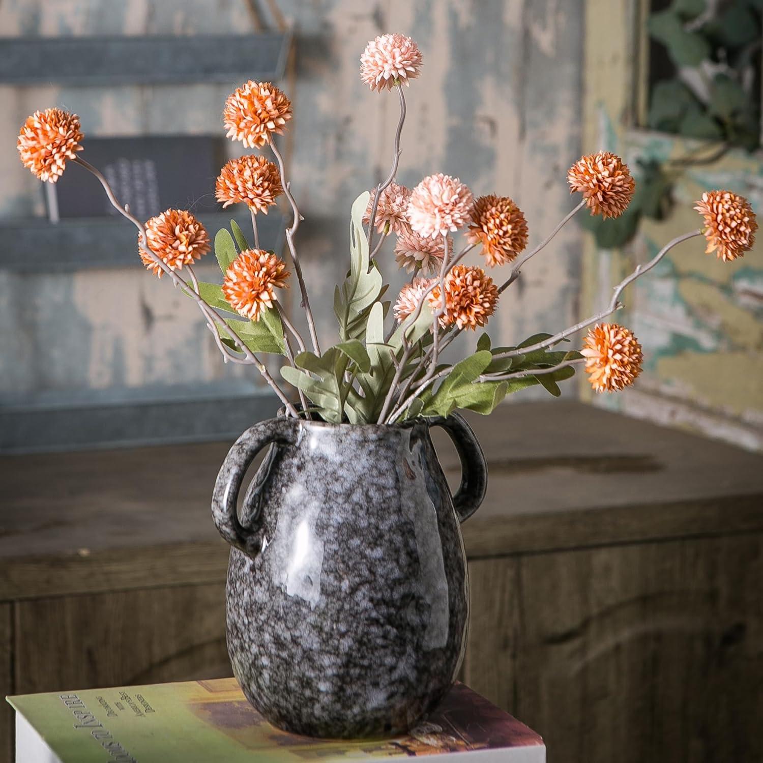 Jarrón de Cerámica Negra Tanvecle 18 cm con 2 Asas