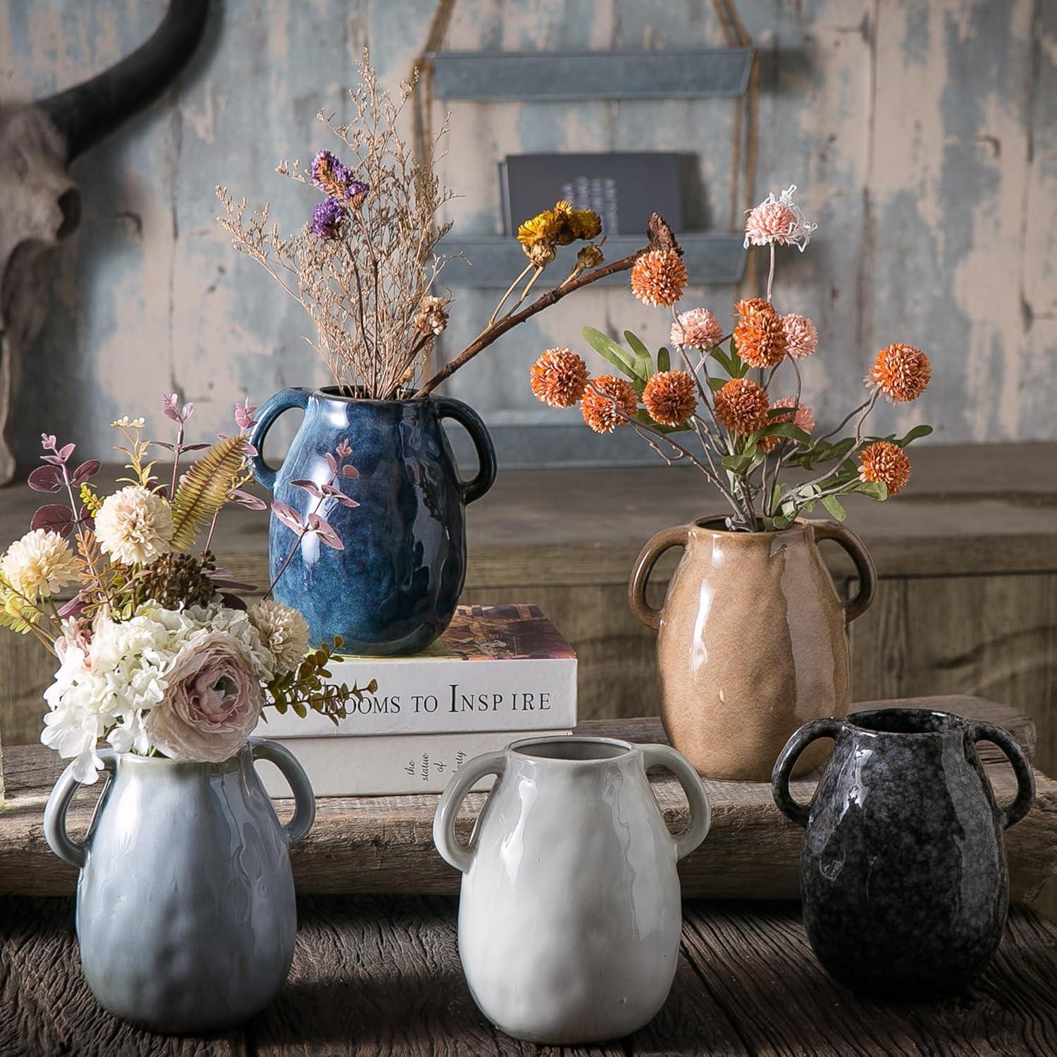 Jarrón de Cerámica Negra Tanvecle 18 cm con 2 Asas