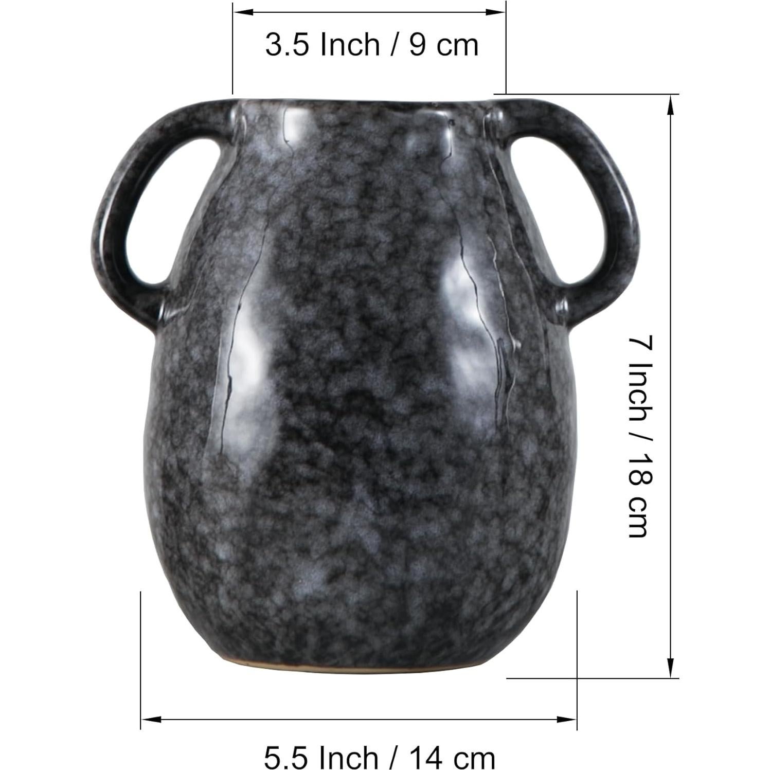 Jarrón de Cerámica Negra Tanvecle 18 cm con 2 Asas