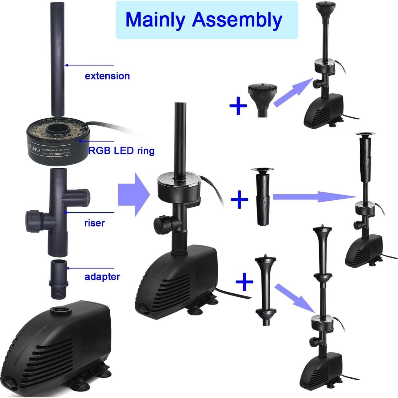 Bomba Sumergible COODIA 660GPH con Luz LED RGB y Filtro