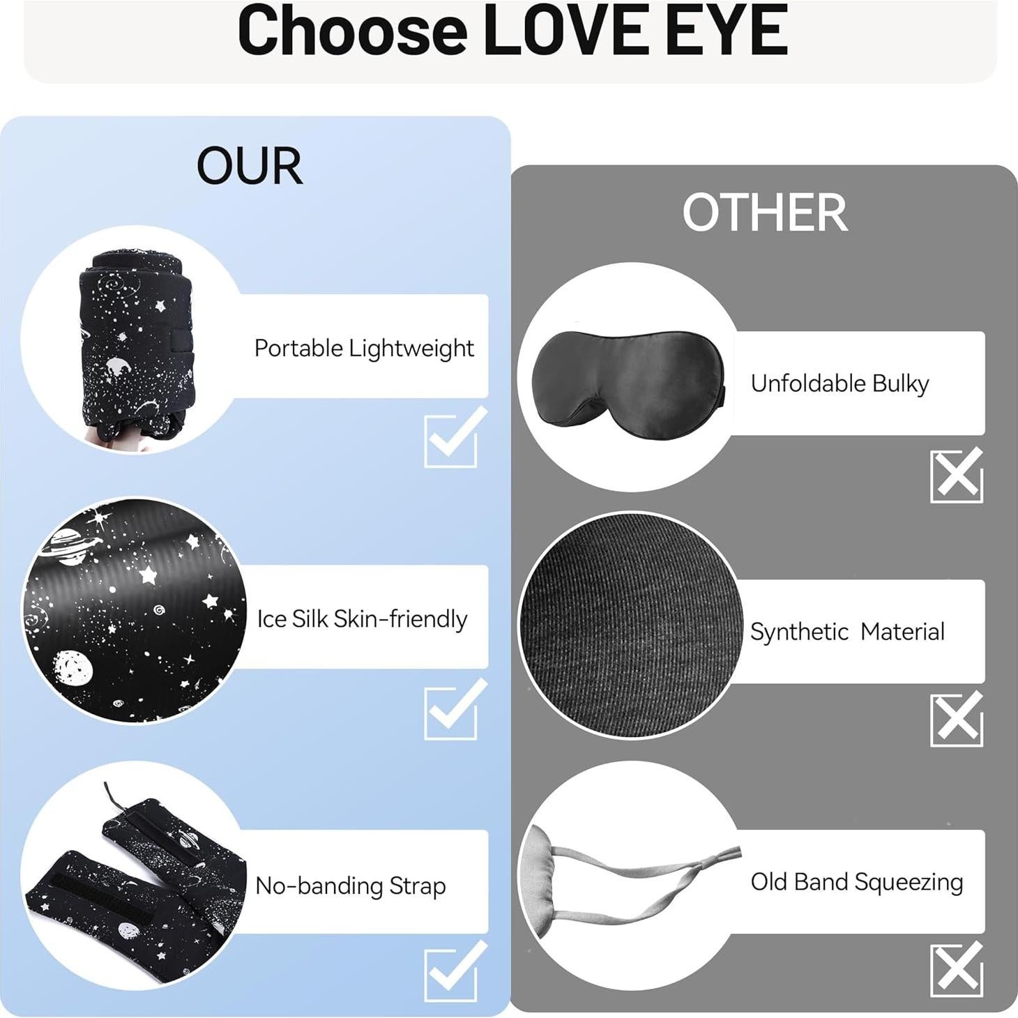 Máscara de Ojos LOVE EYE de Seda Fría, Ajustable, Bloqueo Luz