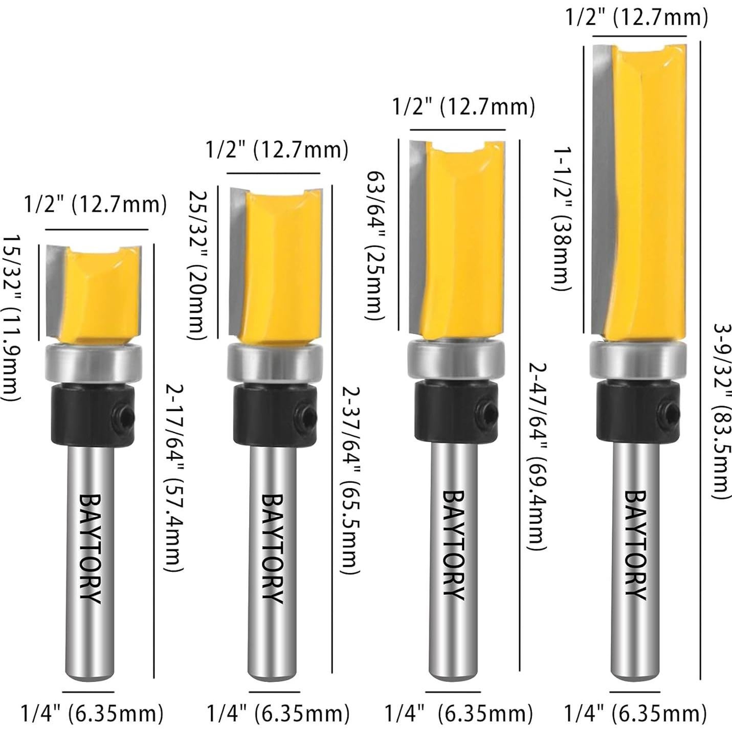 Conjunto de Brocas de Fresado Profesional BAYTORY 4 Piezas 12.7 mm