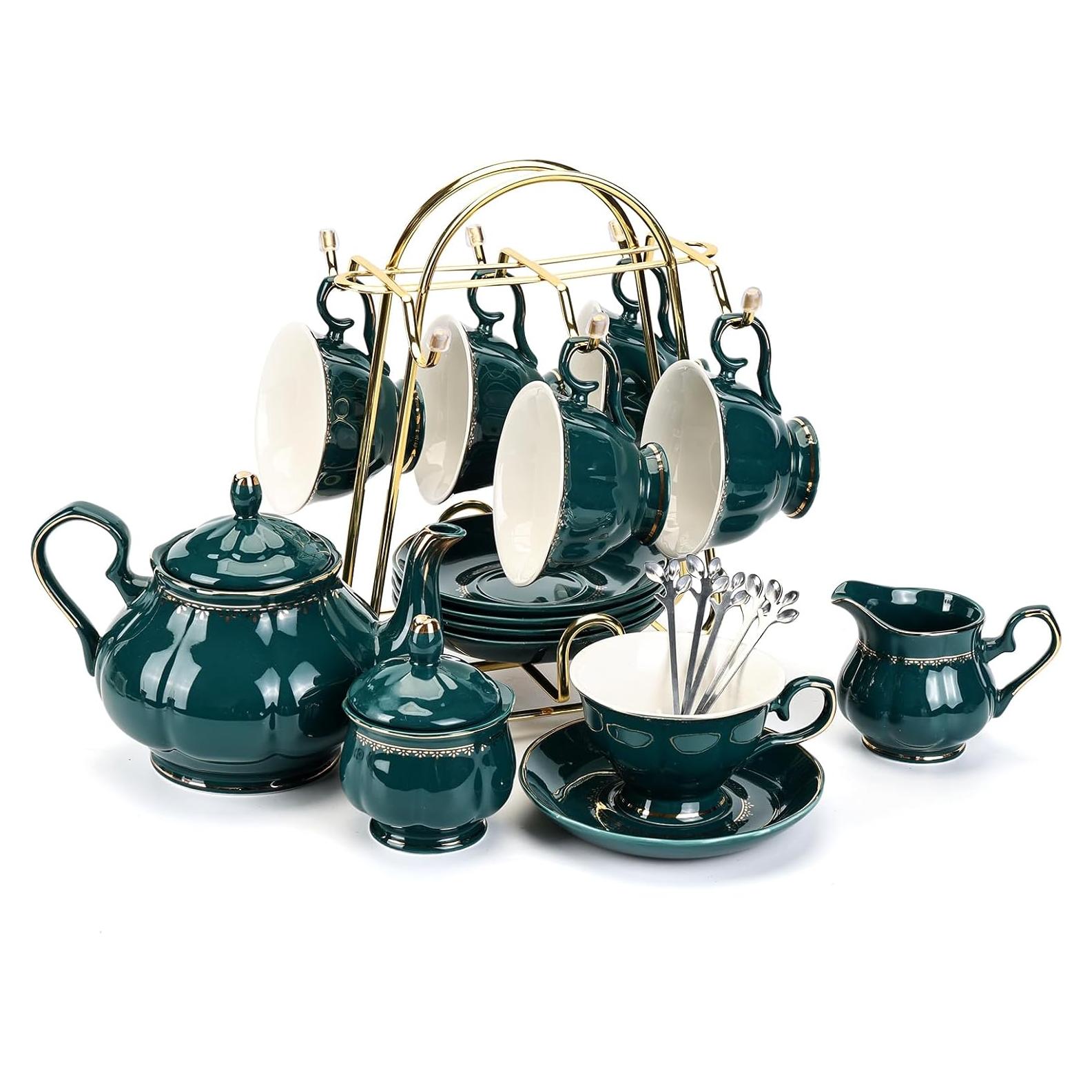 Juego de té CHENP.HMC 22 piezas porcelana verde oscuro