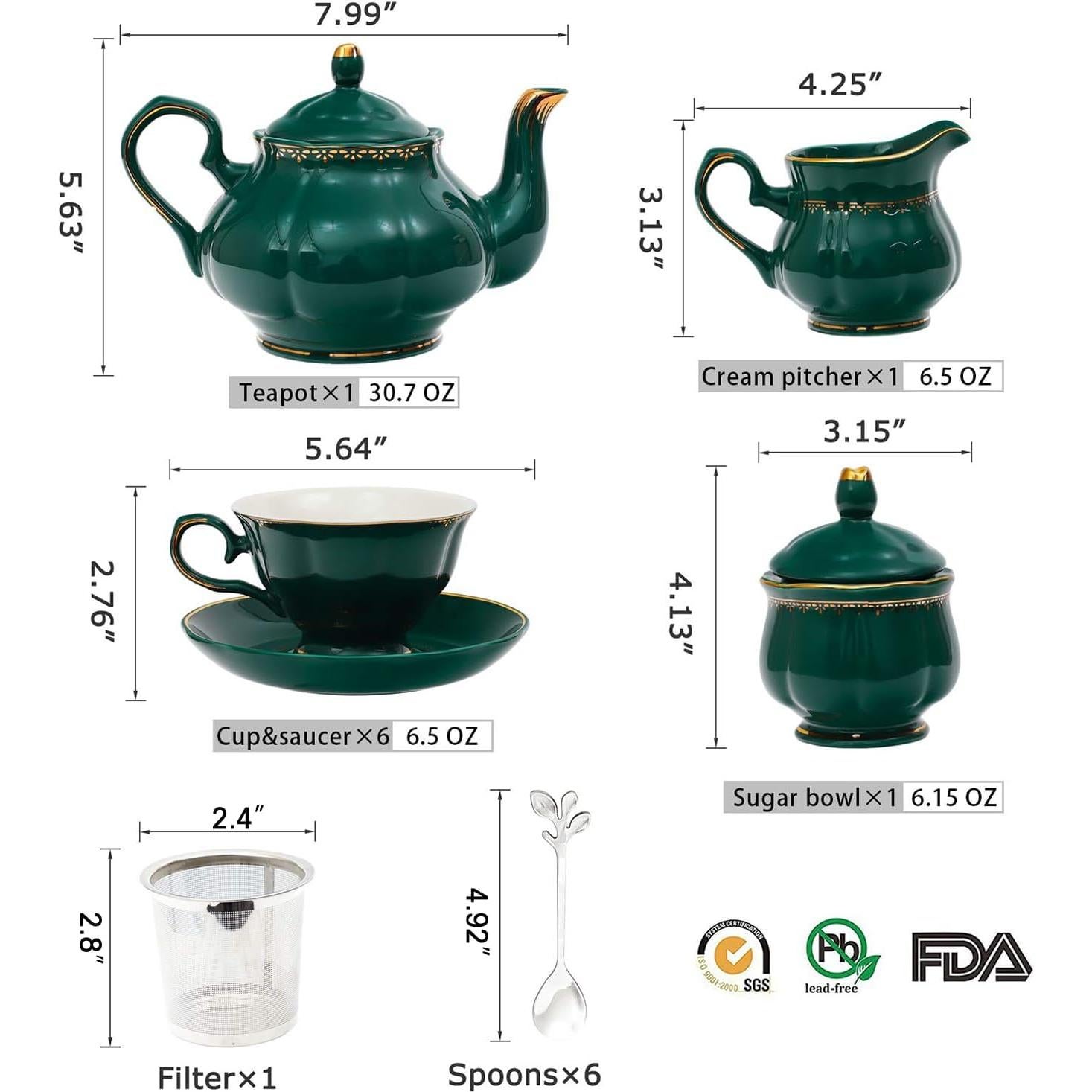 Juego de té CHENP.HMC 22 piezas porcelana verde oscuro