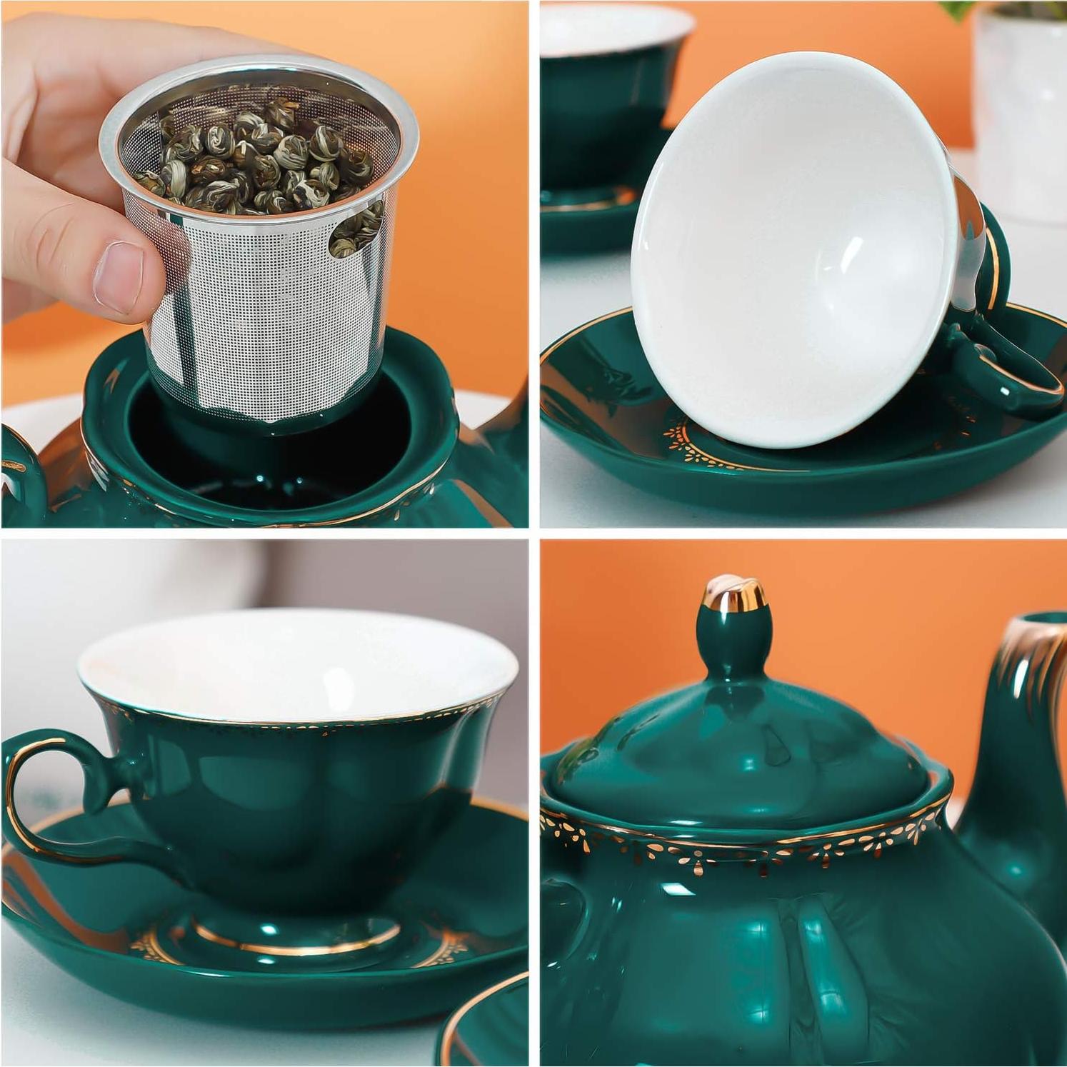 Juego de té CHENP.HMC 22 piezas porcelana verde oscuro