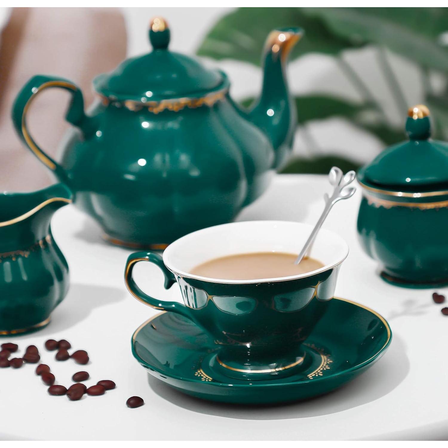 Juego de té CHENP.HMC 22 piezas porcelana verde oscuro