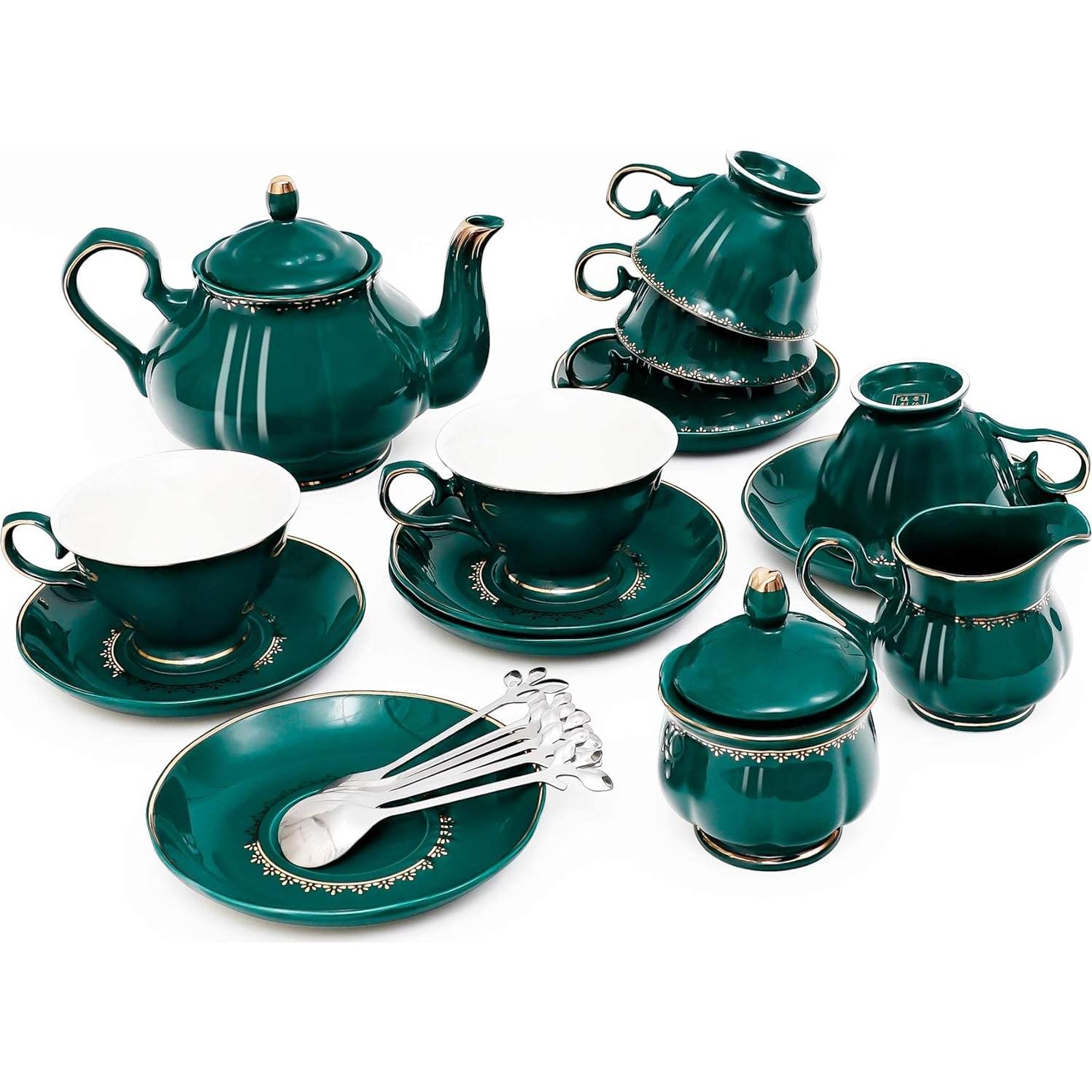 Juego de té CHENP.HMC 22 piezas porcelana verde oscuro