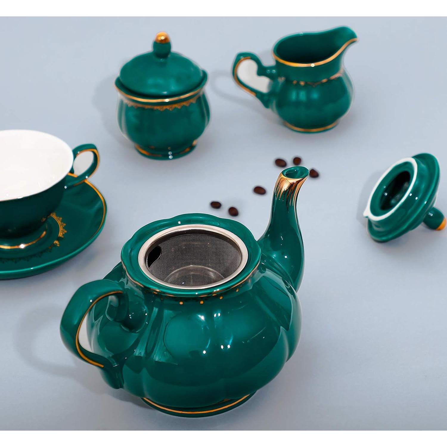 Juego de té CHENP.HMC 22 piezas porcelana verde oscuro