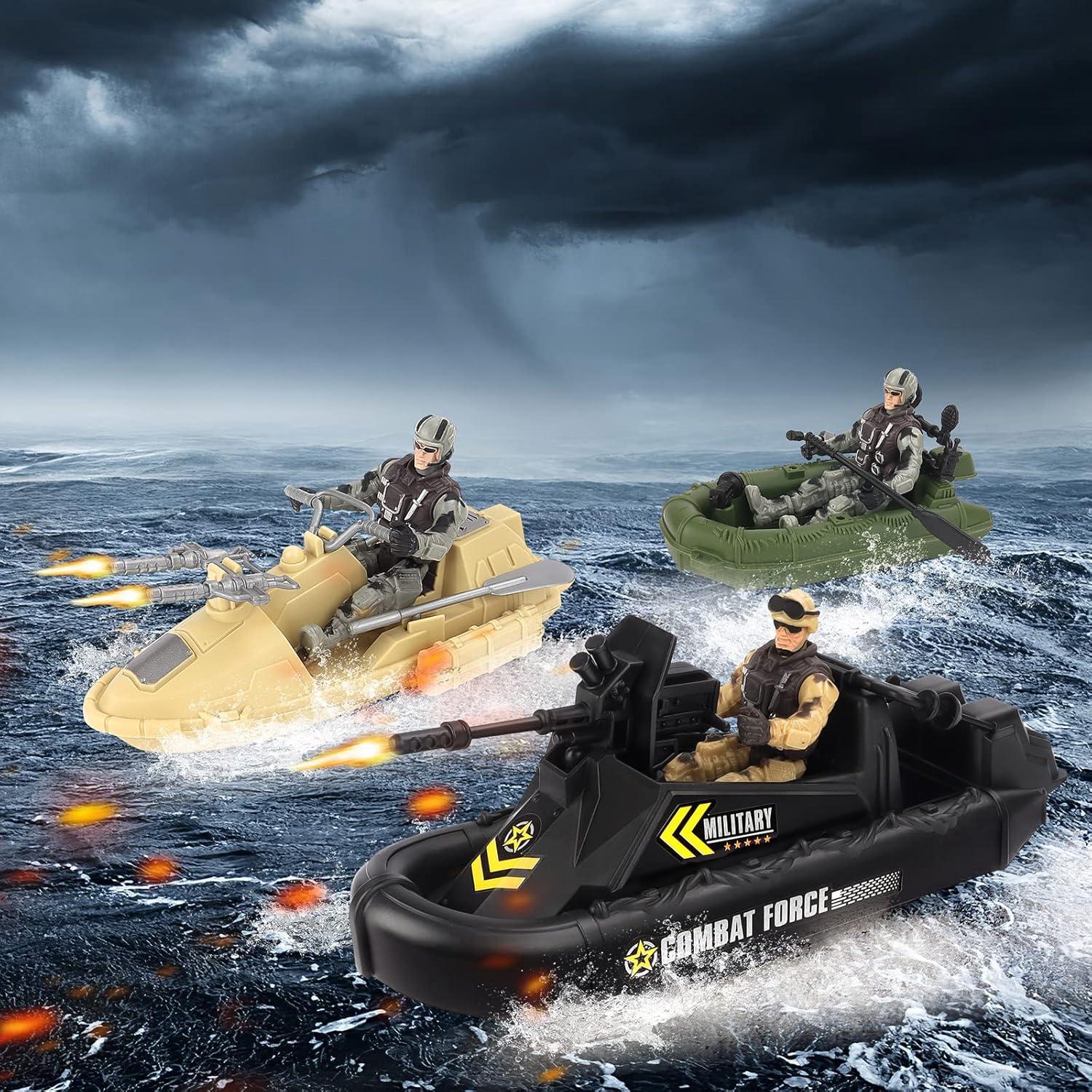 Juego de Vehículos Militares de deAO - Barco de Combate con 2 Figuras