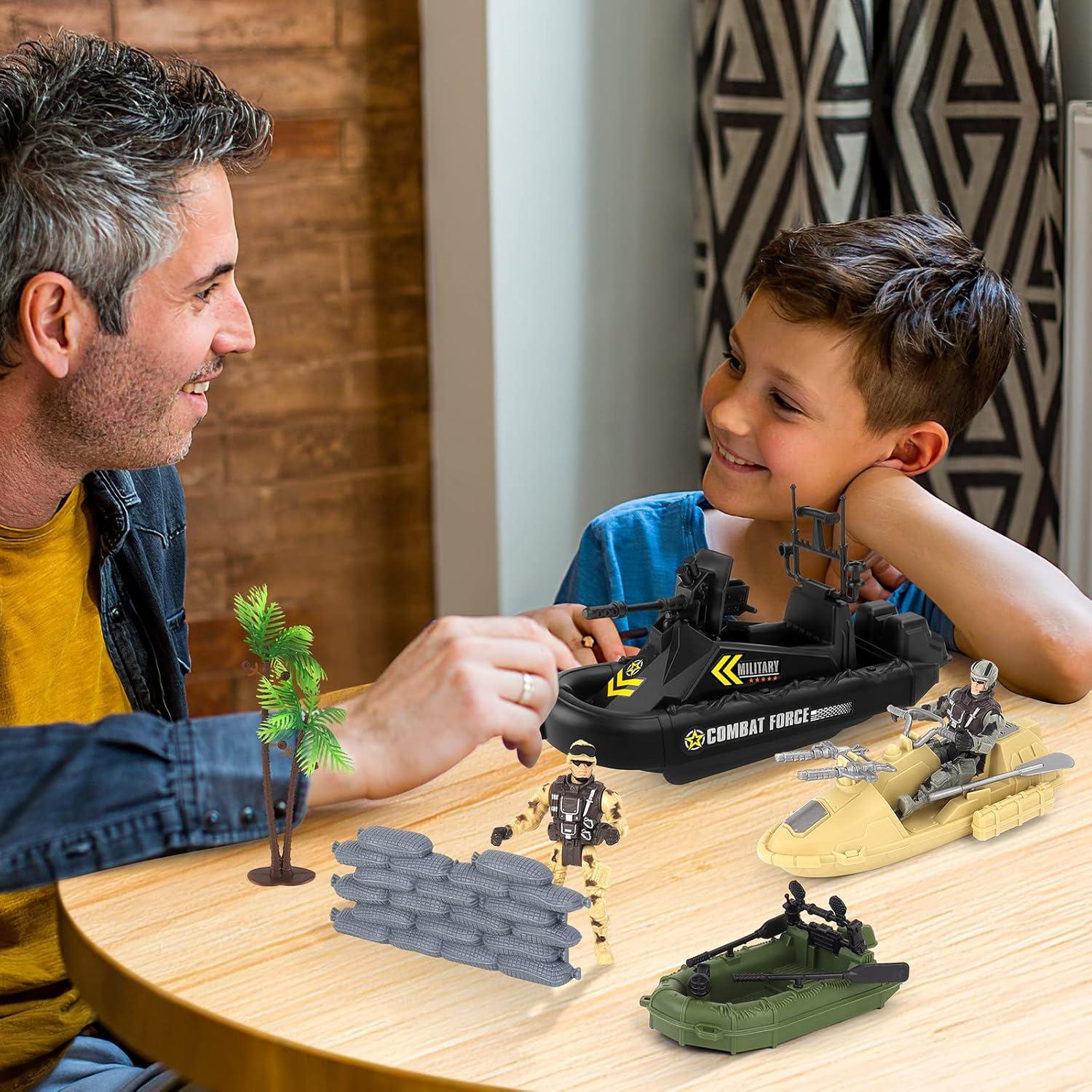 Juego de Vehículos Militares de deAO - Barco de Combate con 2 Figuras