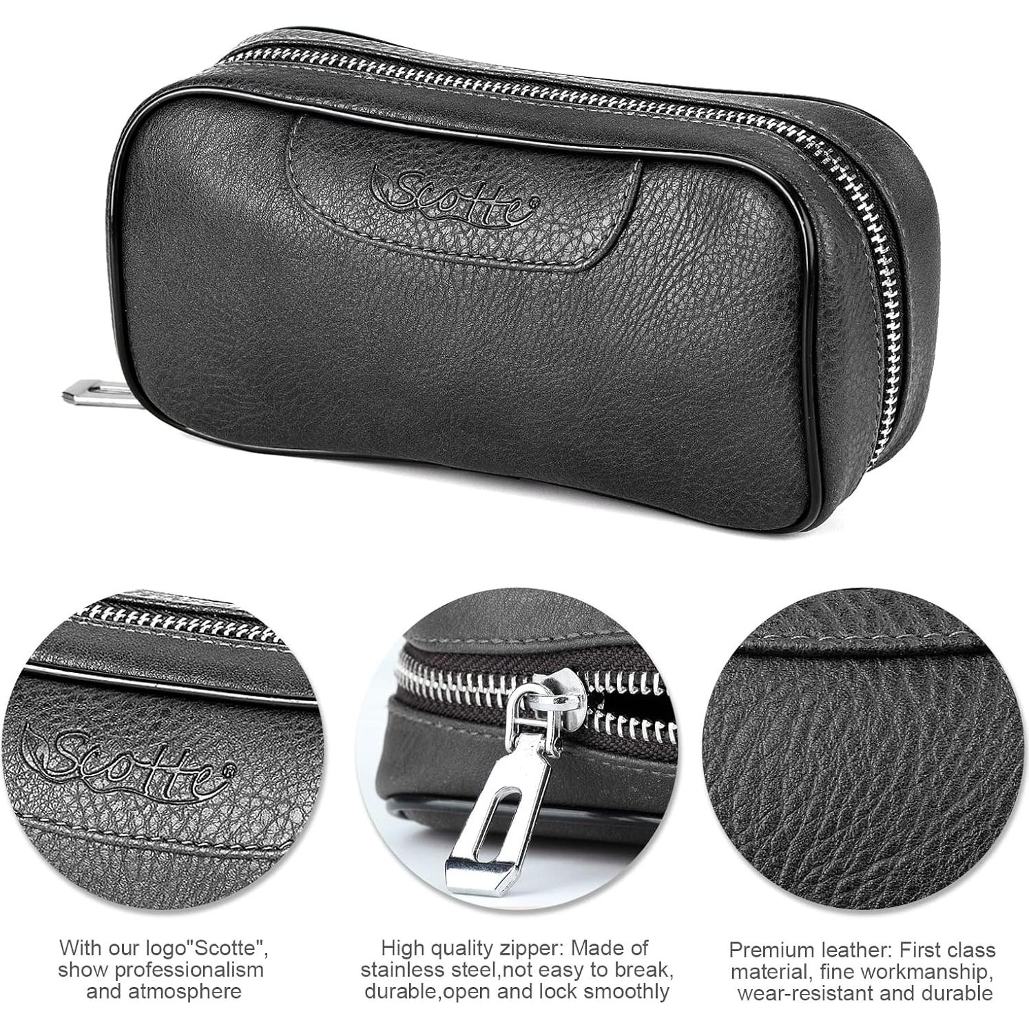 Funda de Cuero PU Scotte para 2 Pipás de Tabaco y Accesorios