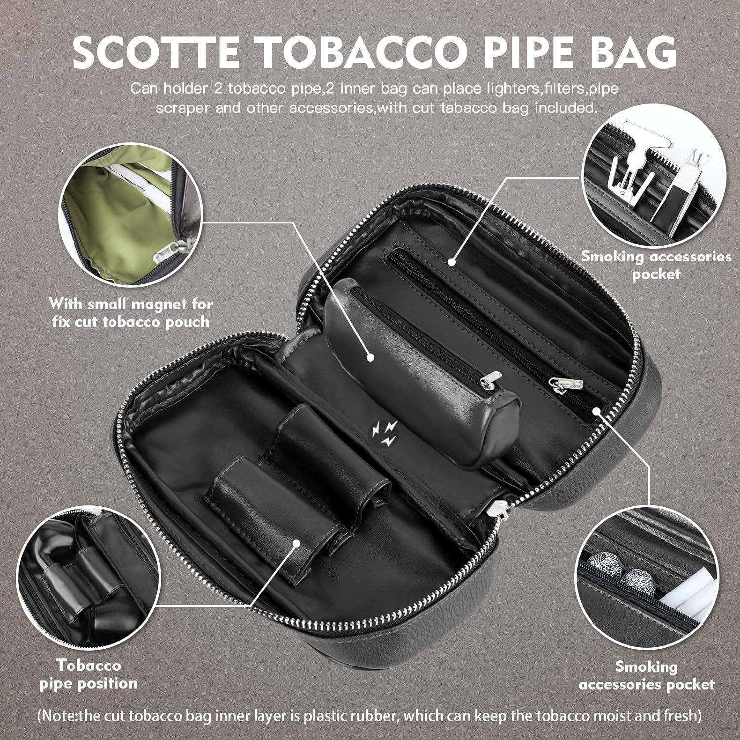 Funda de Cuero PU Scotte para 2 Pipás de Tabaco y Accesorios