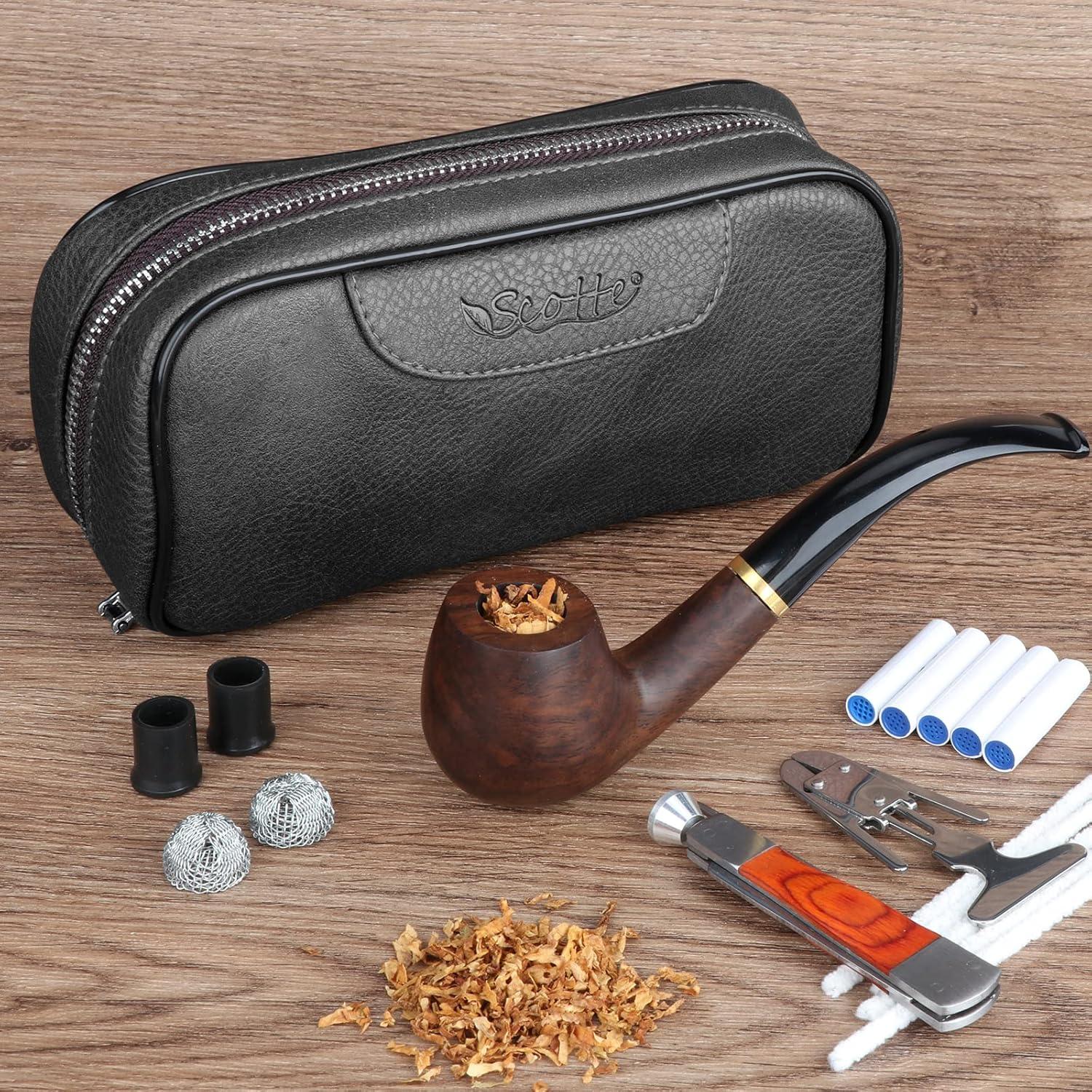 Funda de Cuero PU Scotte para 2 Pipás de Tabaco y Accesorios