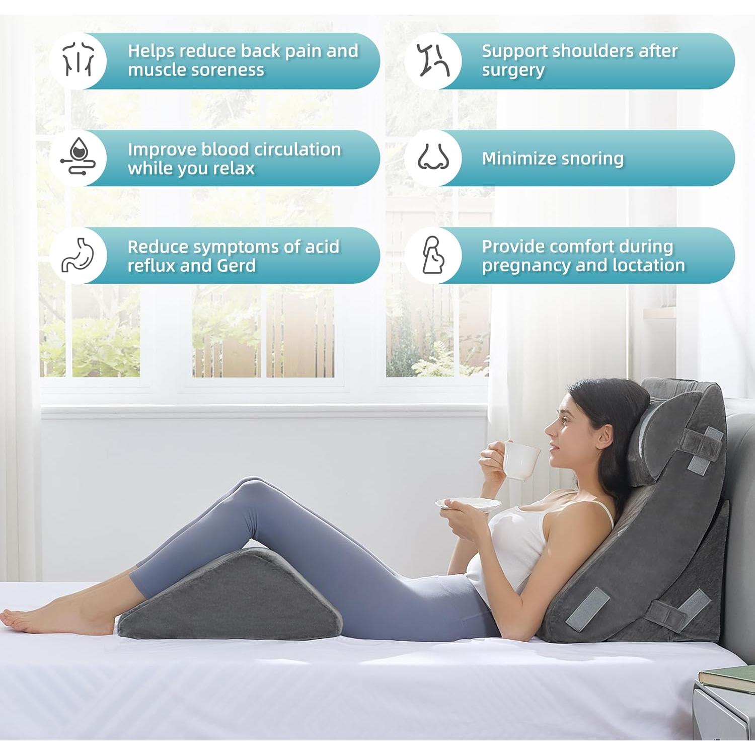 Kingfun 4pcs Orthopedic Bed Wedge Pillow Set for Sleeping, Memory Foam for Sleeping,Breathable Triangle Pillow Wedge, Post Surgery Memory Foam for Back, Leg Pain Relief, Sitting