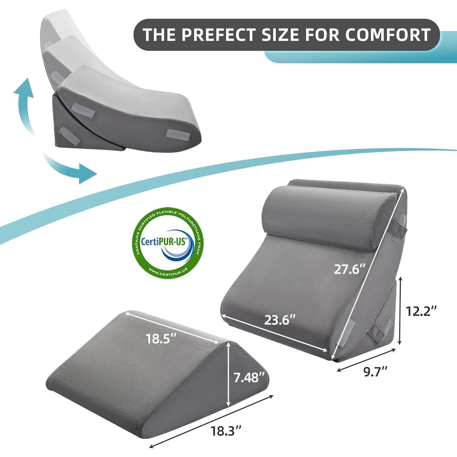 Kingfun 4pcs Orthopedic Bed Wedge Pillow Set for Sleeping, Memory Foam for Sleeping,Breathable Triangle Pillow Wedge, Post Surgery Memory Foam for Back, Leg Pain Relief, Sitting