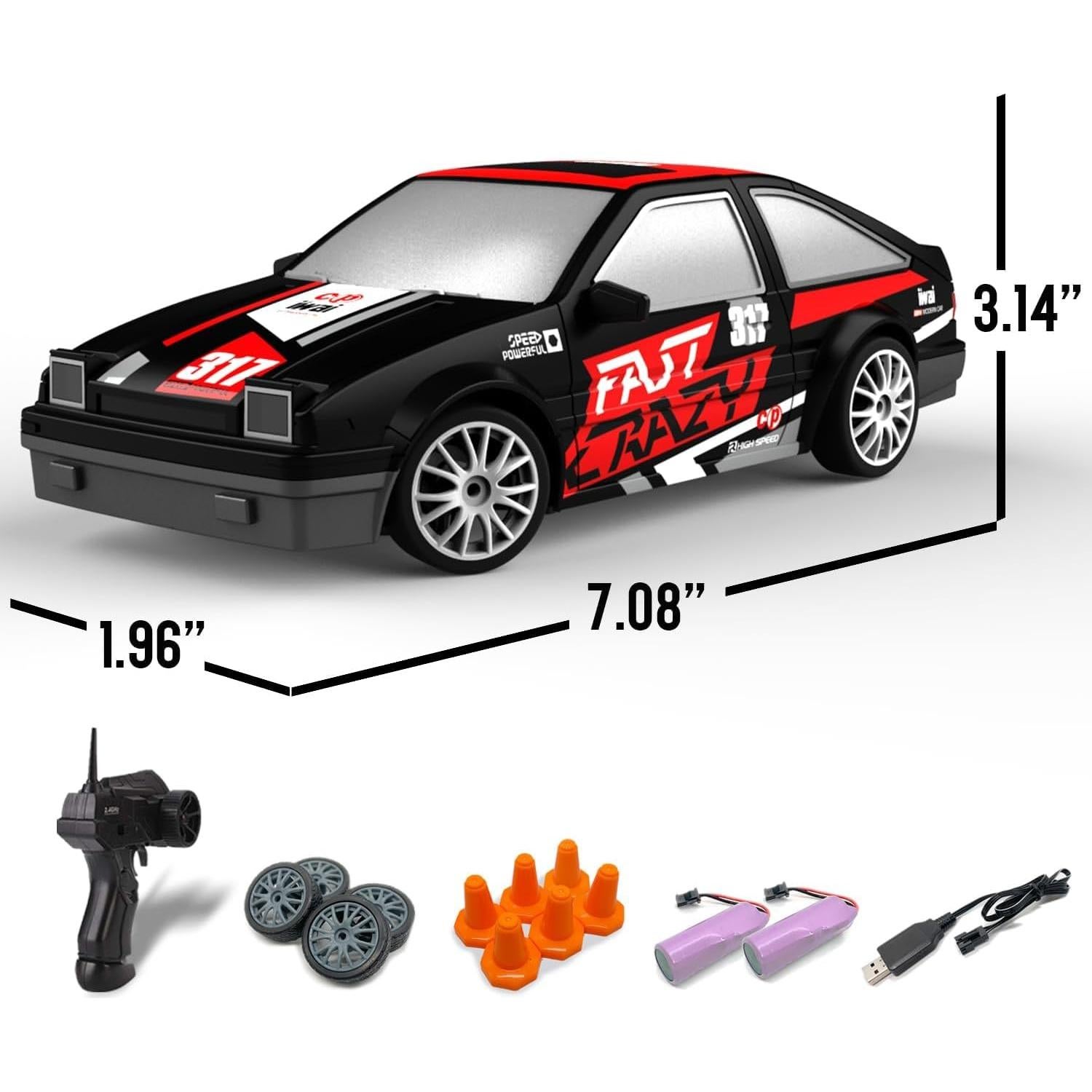 Coche RC Drift 4WD RACENT 1:24 con Luz LED y 2 Baterías