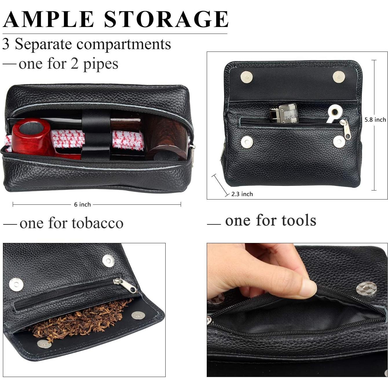 Bolsa de Cuero para Pipas FIREDOG CL07 - 2 Pipas, Negro