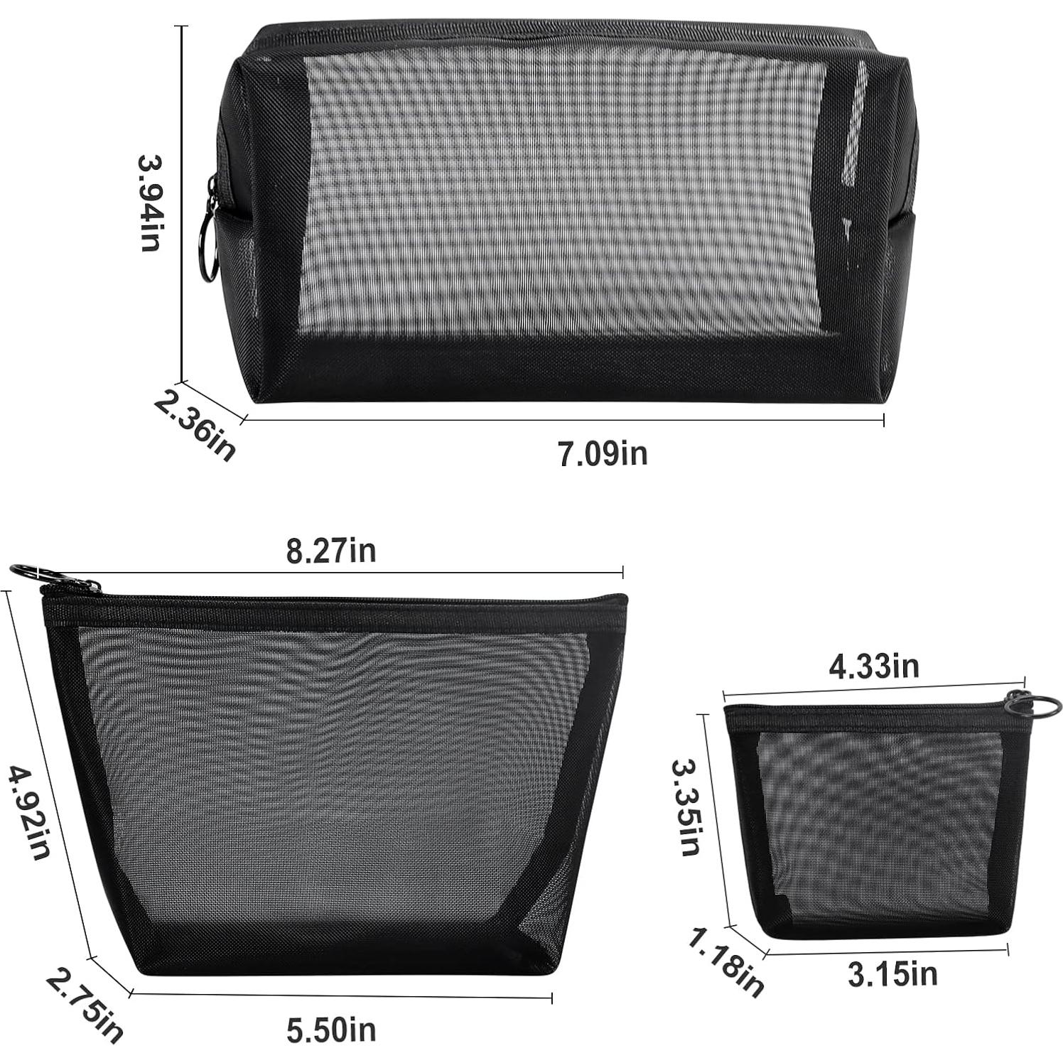 Conjunto de 3 Bolsas de Cosméticos de Malla Aosbos - Negro