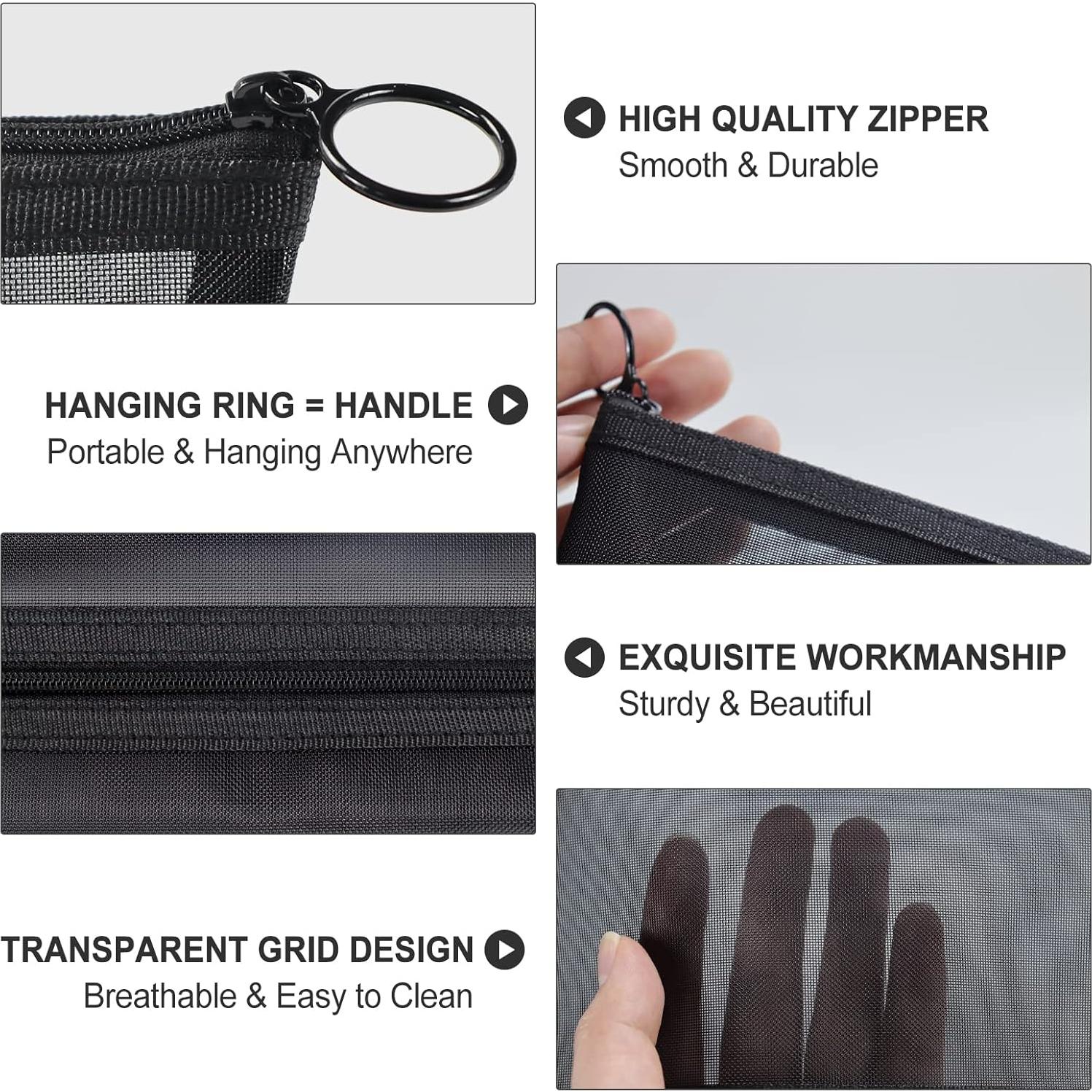 Conjunto de 3 Bolsas de Cosméticos de Malla Aosbos - Negro