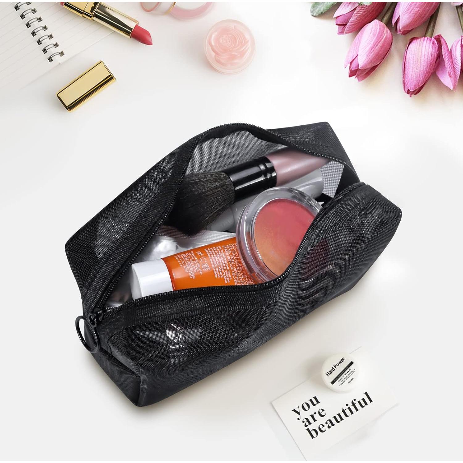 Conjunto de 3 Bolsas de Cosméticos de Malla Aosbos - Negro