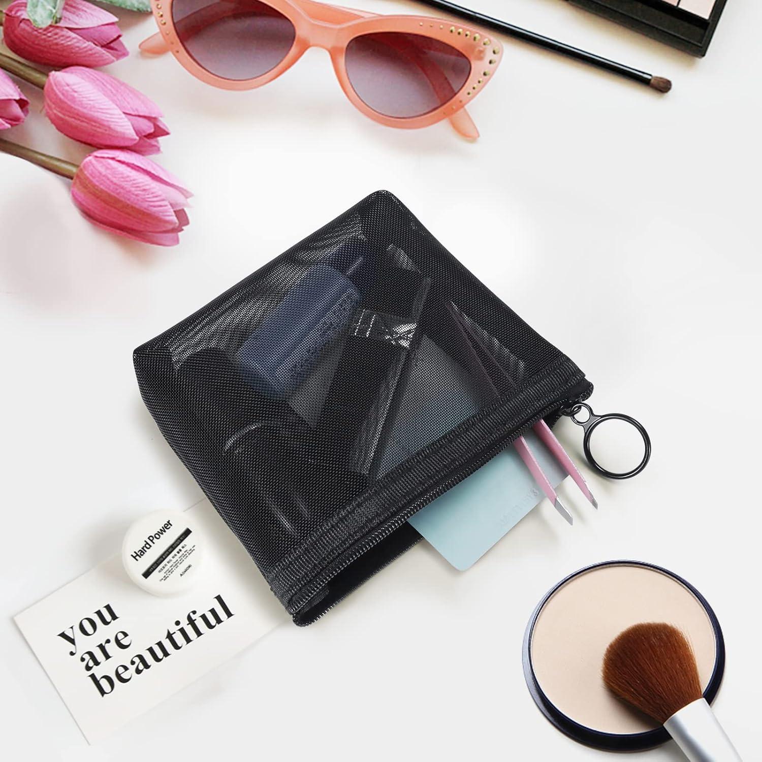 Conjunto de 3 Bolsas de Cosméticos de Malla Aosbos - Negro