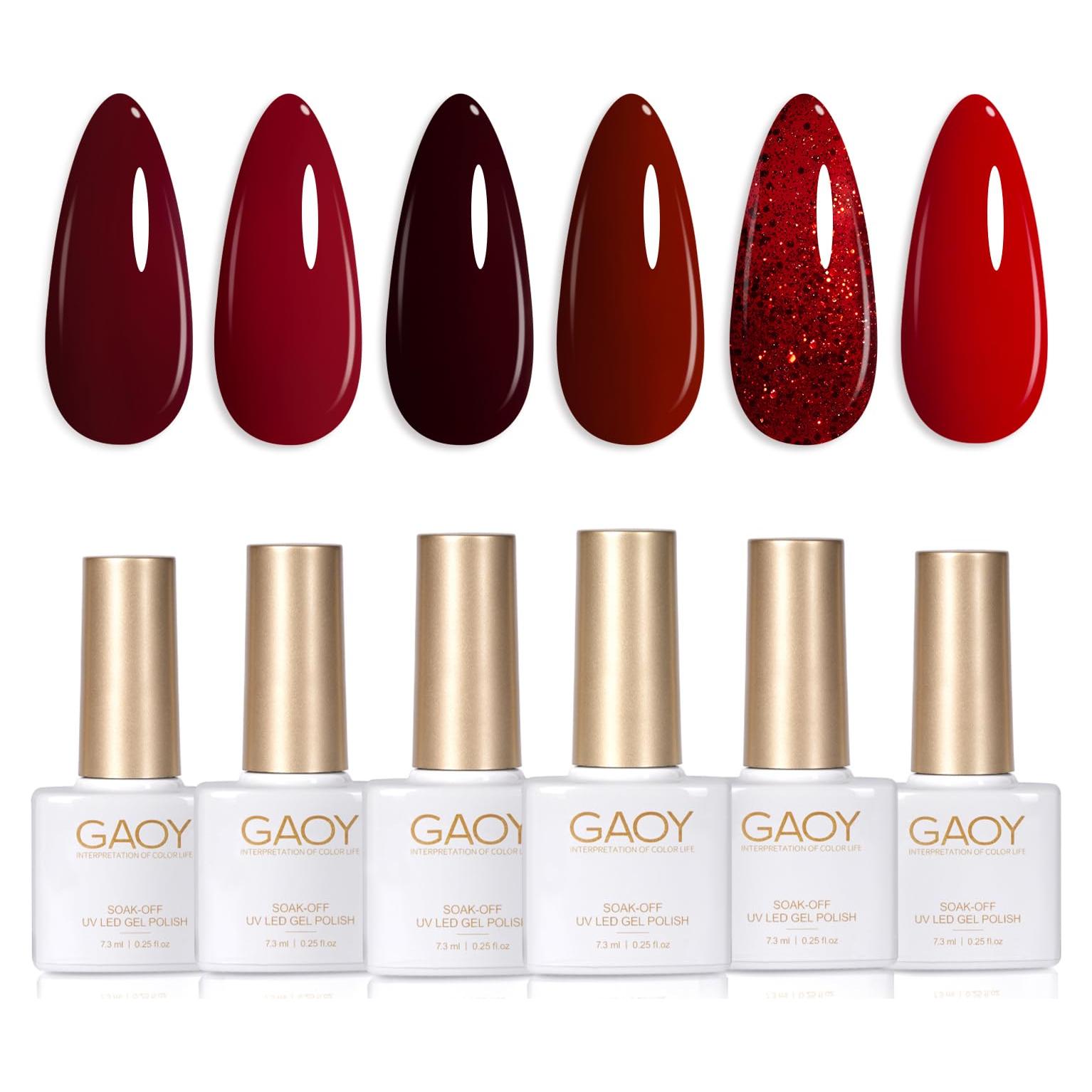 Set de 6 Esmaltes de Uñas en Gel GAOY Burdeos 7.3ml