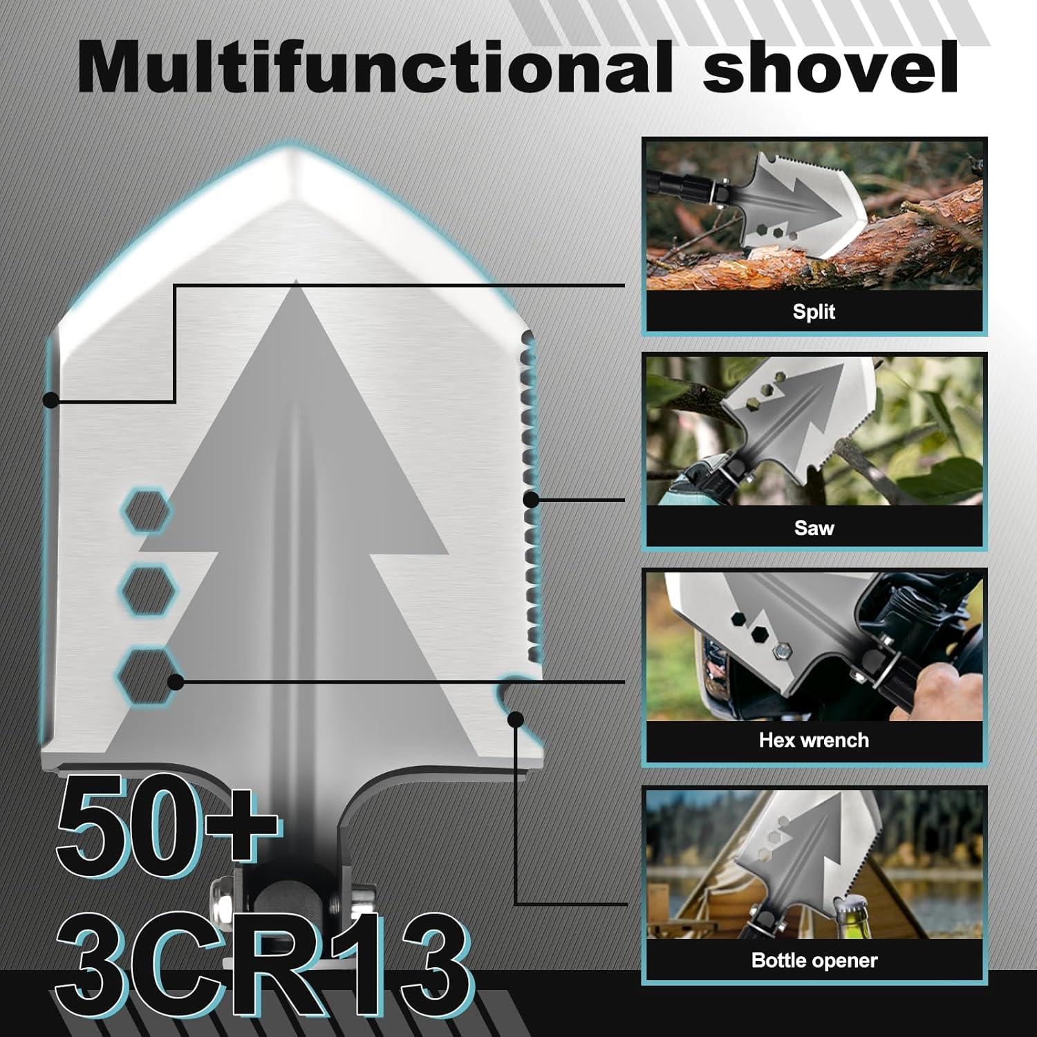 Kit de Supervivencia GOJAWAY 20 en 1 Pala Hacha Bastón 55 cm