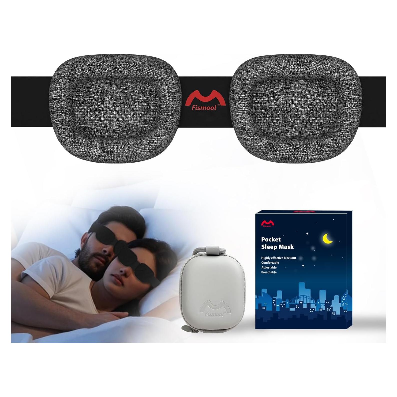 Máscara de Sueño 3D Fismool con Caja de Viaje - Bloqueo Luz