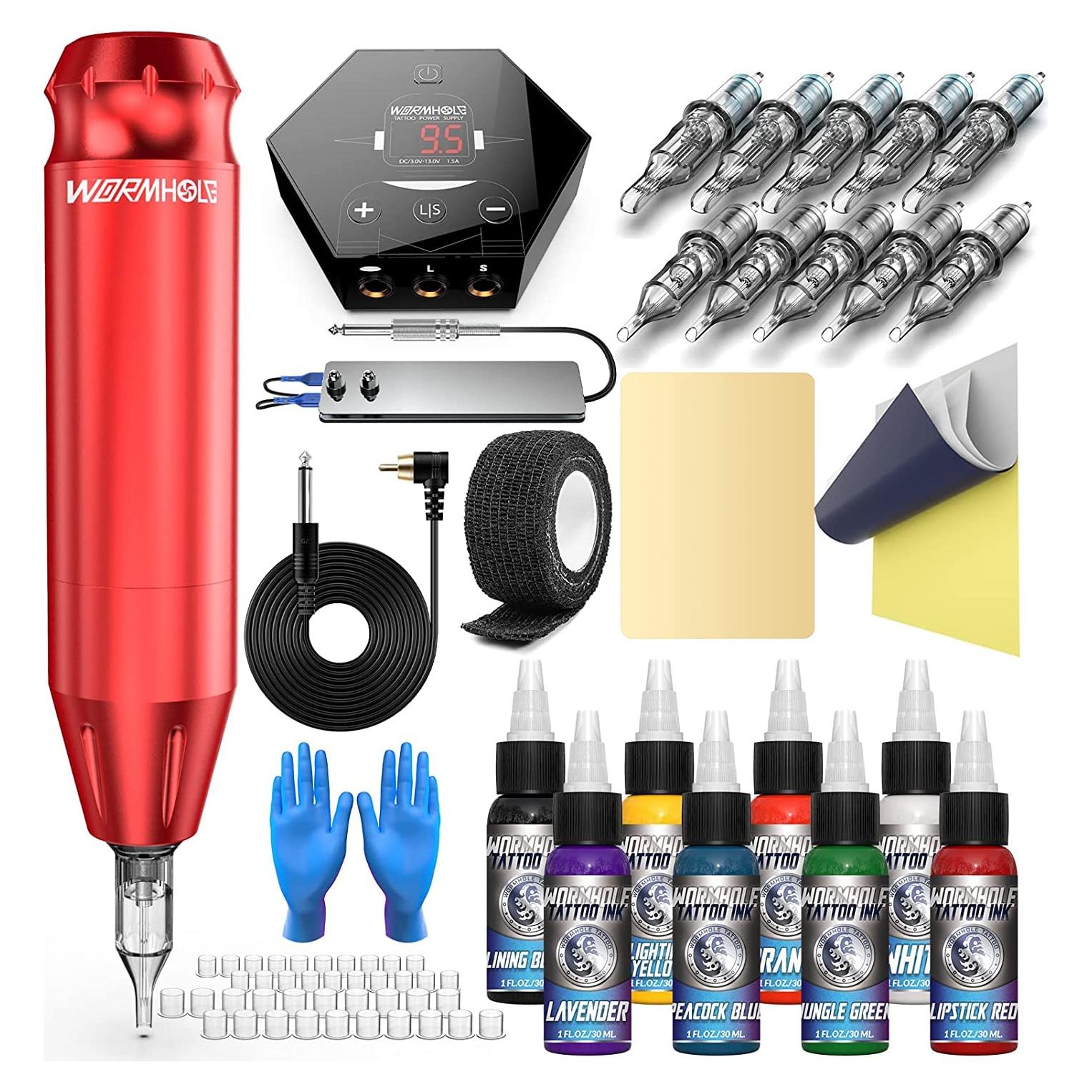 Kit de Tatuaje Completo Wormhole 68 Piezas con Pluma Rotativa