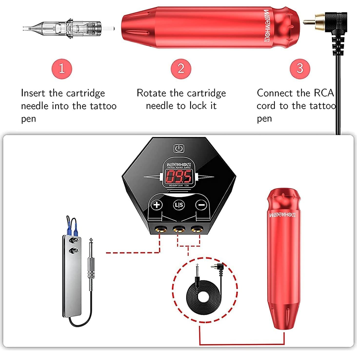 Kit de Tatuaje Completo Wormhole 68 Piezas con Pluma Rotativa