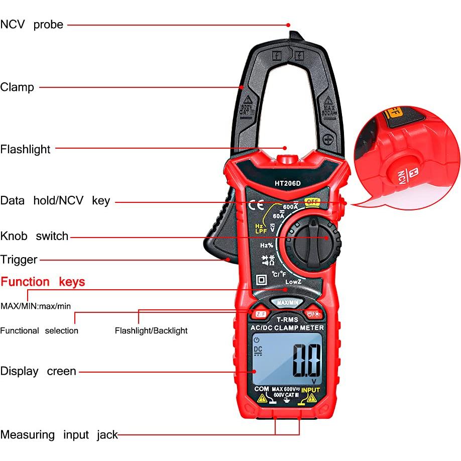 Medidor de Pinza Digital Intendvision HT206D AC/DC 6000 Cuentas
