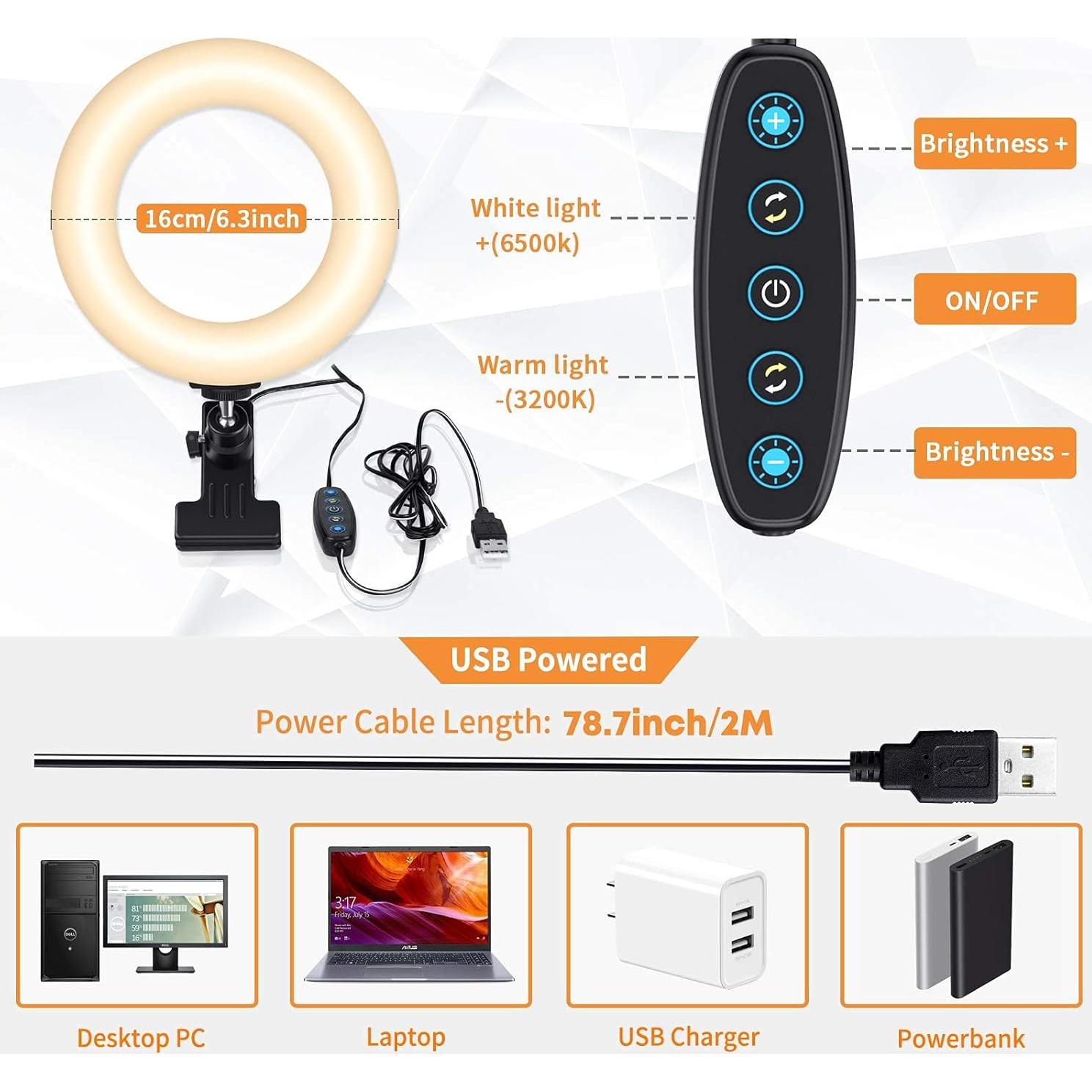 Kit de Iluminación para Videoconferencias ACMEZING con Luz de Anillo y 5 Brillos