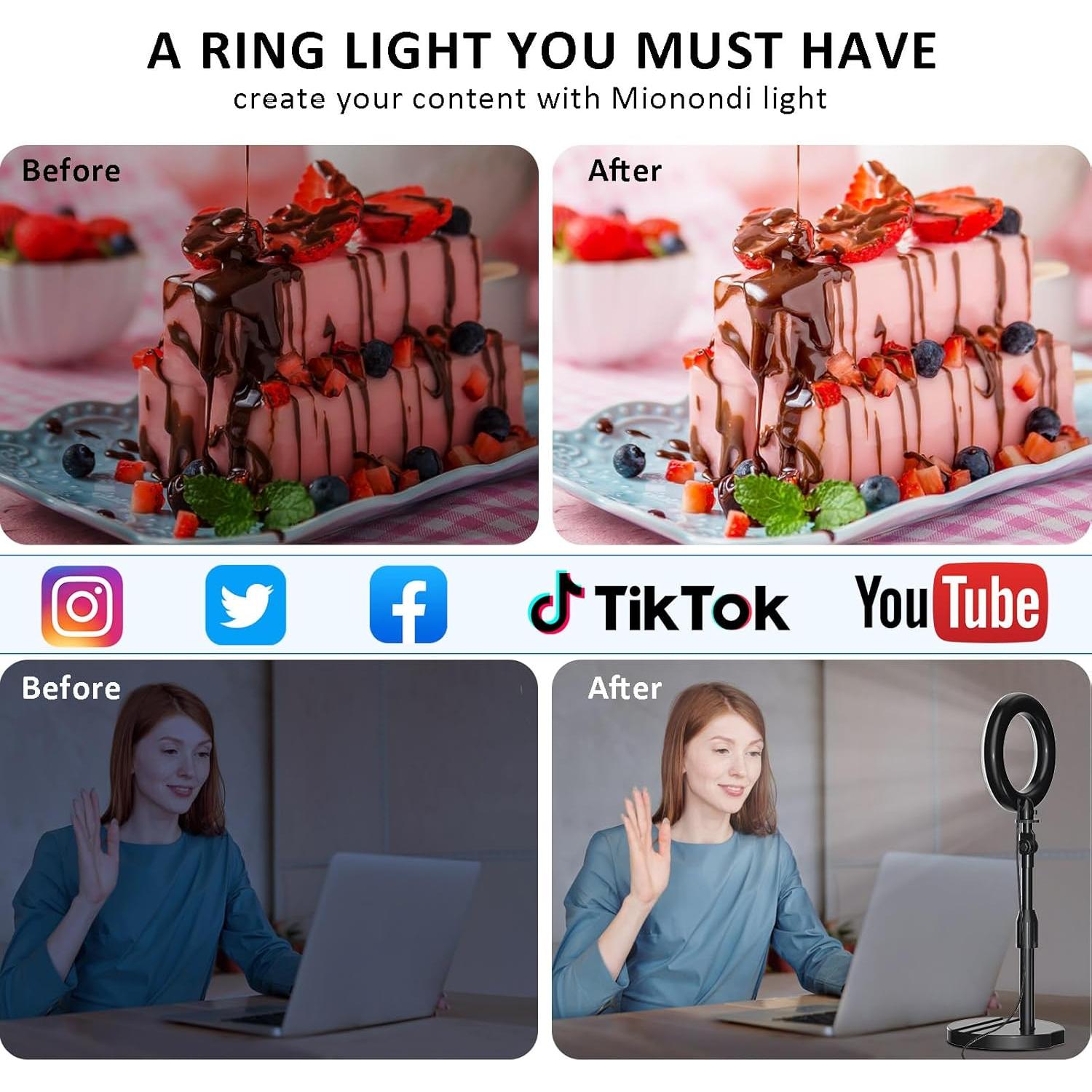 Anillo de Luz Mionondi MN02 con Soporte Telescópico 44 cm