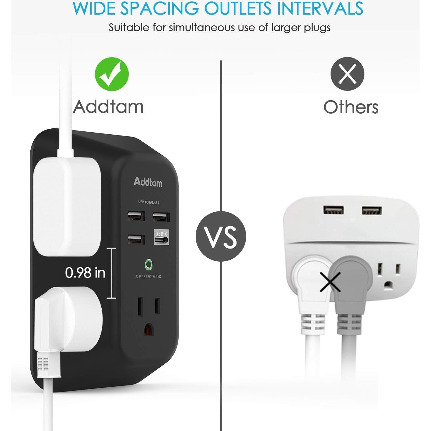 Cargador de Pared USB Addtam 5 Salidas 4 Puertos Carga Rápida