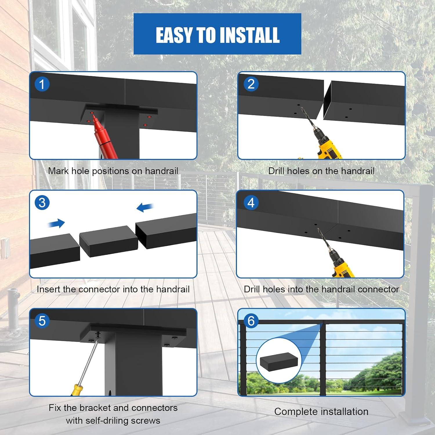 Conector de Extensión Barandilla Plana PLANTOP MY02-E Negro