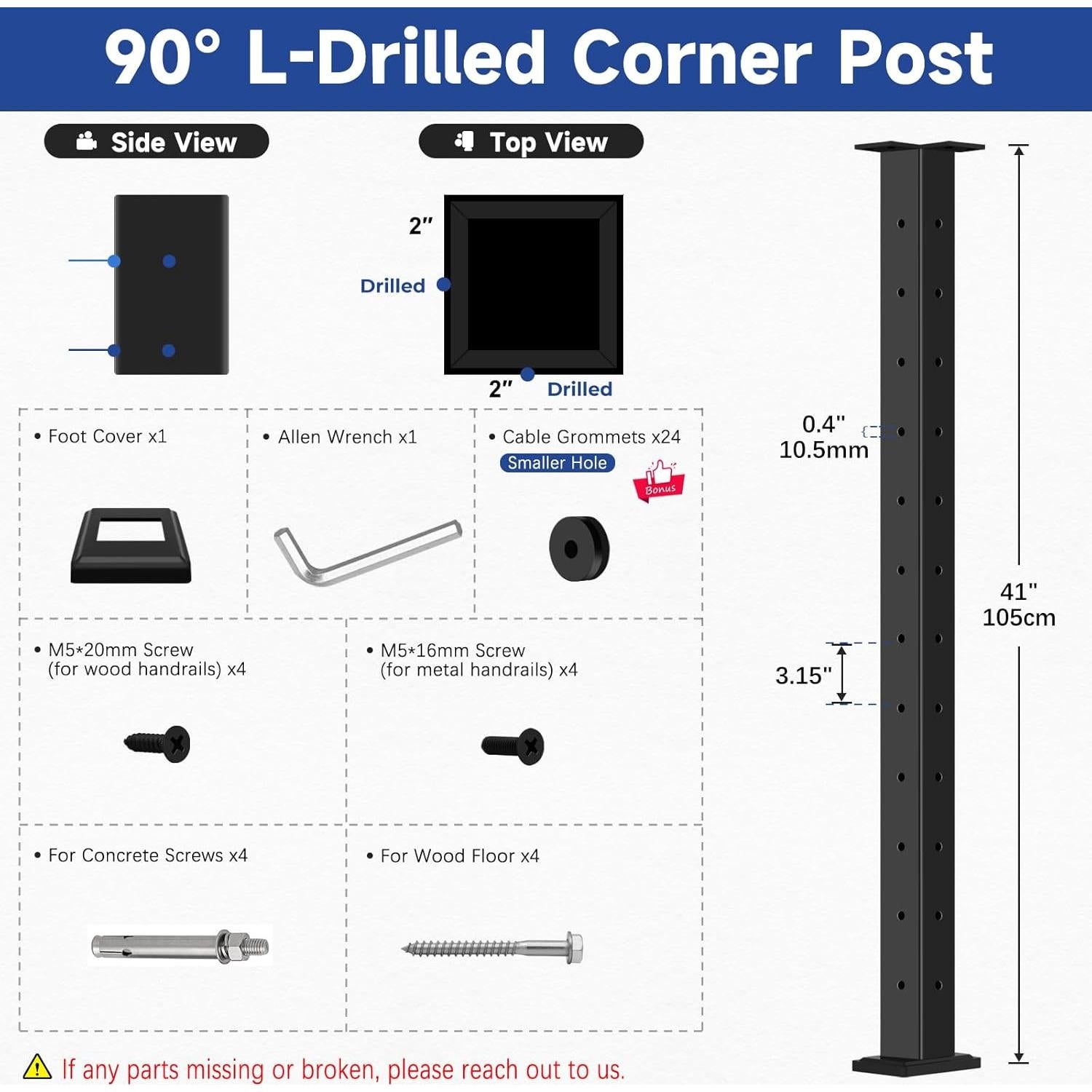 Poste de esquina Gyykzz 42" (106.68 cm) acero inoxidable negro