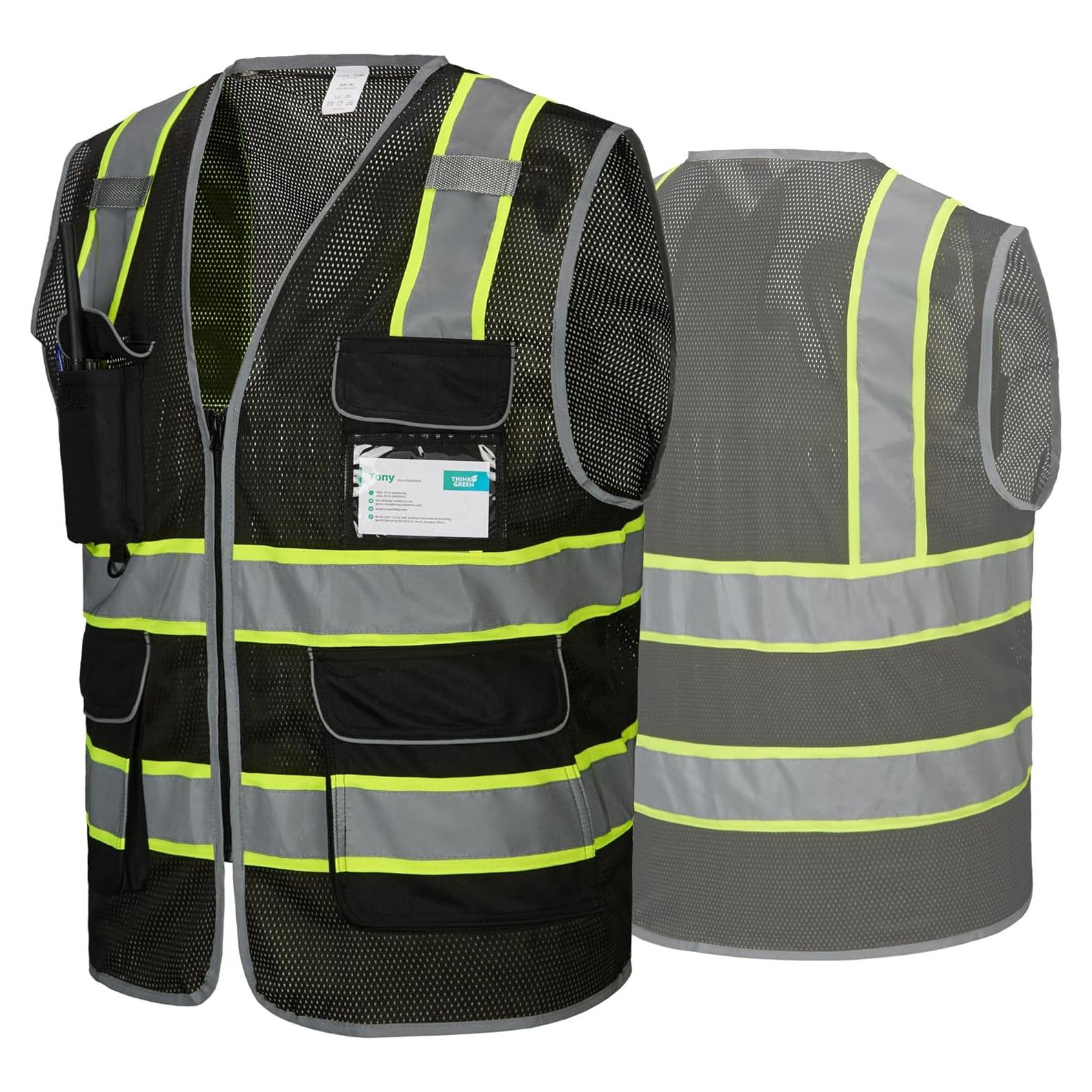 Chaleco de Seguridad COOLJOB Reflectante 9 Bolsillos Negro Amarillo