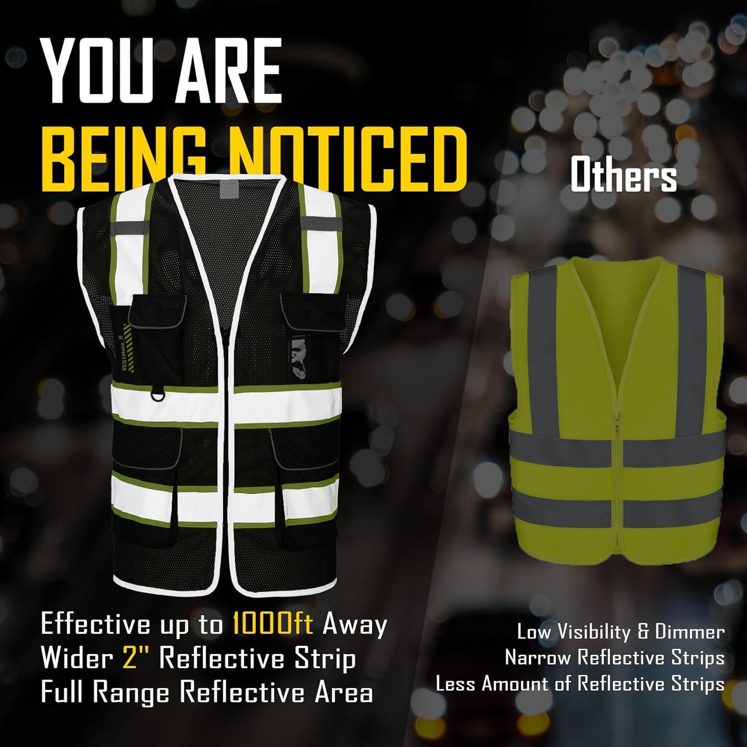 Chaleco de Seguridad COOLJOB Reflectante 9 Bolsillos Negro Amarillo