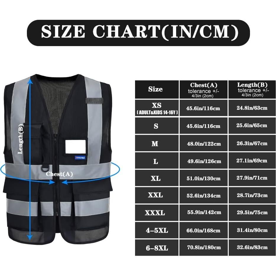 Chaleco de Seguridad A-SAFETY XL Negro Reflectante 7 Bolsillos