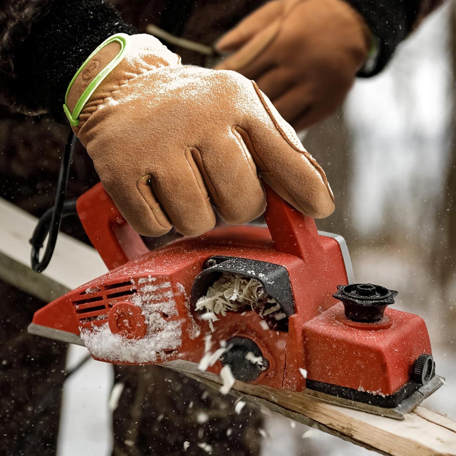 Guantes de Trabajo de Cuero Aislados para Invierno - Marrón S