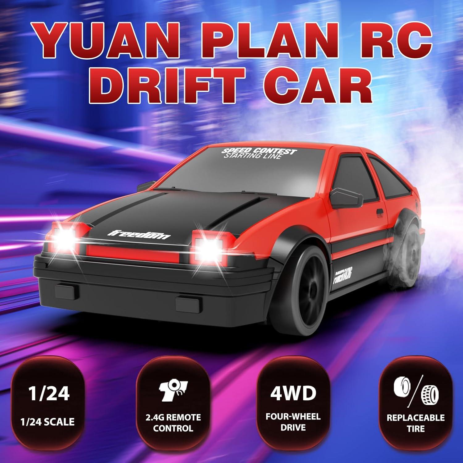 Coche de Drift RC YUAN PLAN 1:24 4WD 15 KM/h Rojo