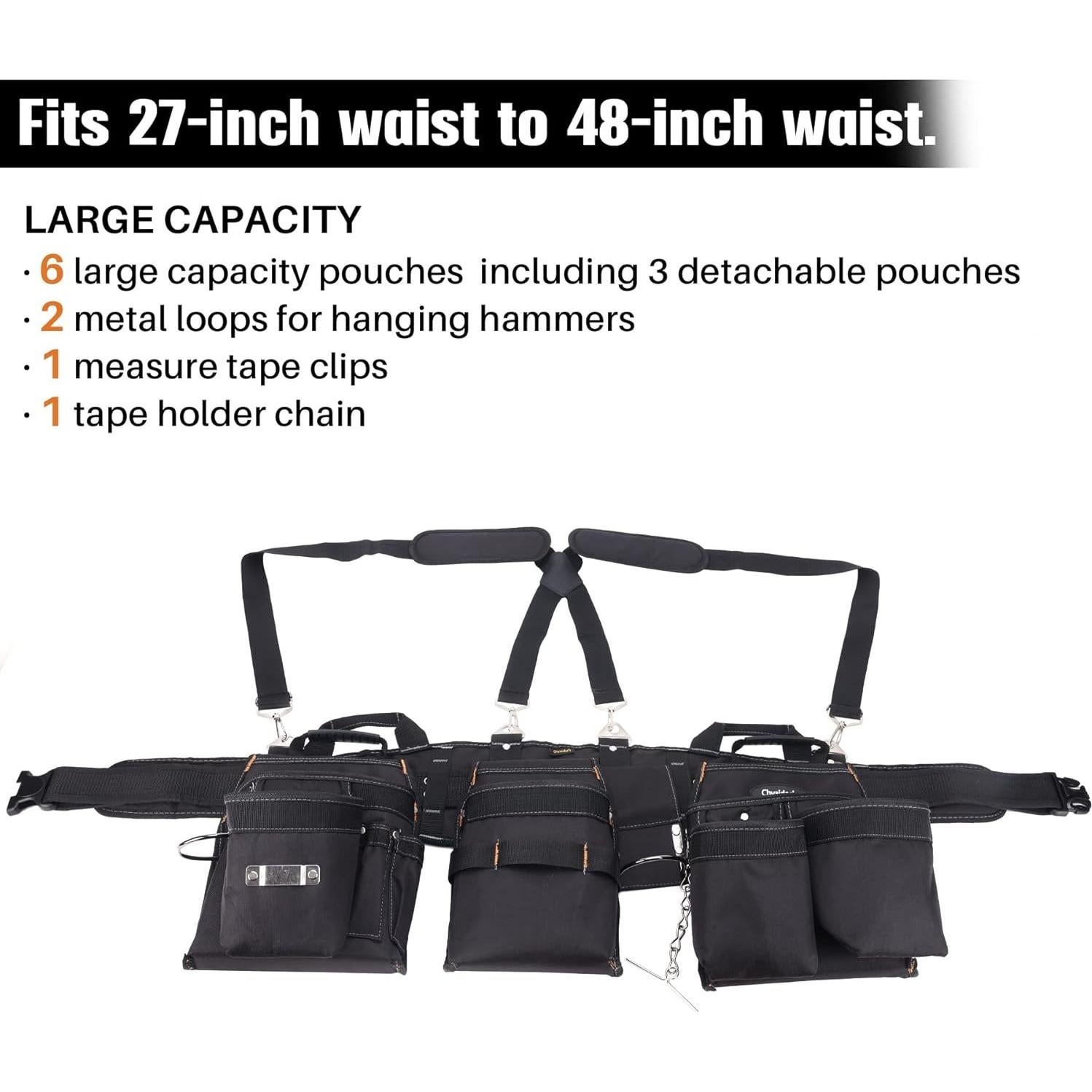 Cinturón de Herramientas Chyaidach 16 Bolsillos Ajustable 68.6-121.9 cm